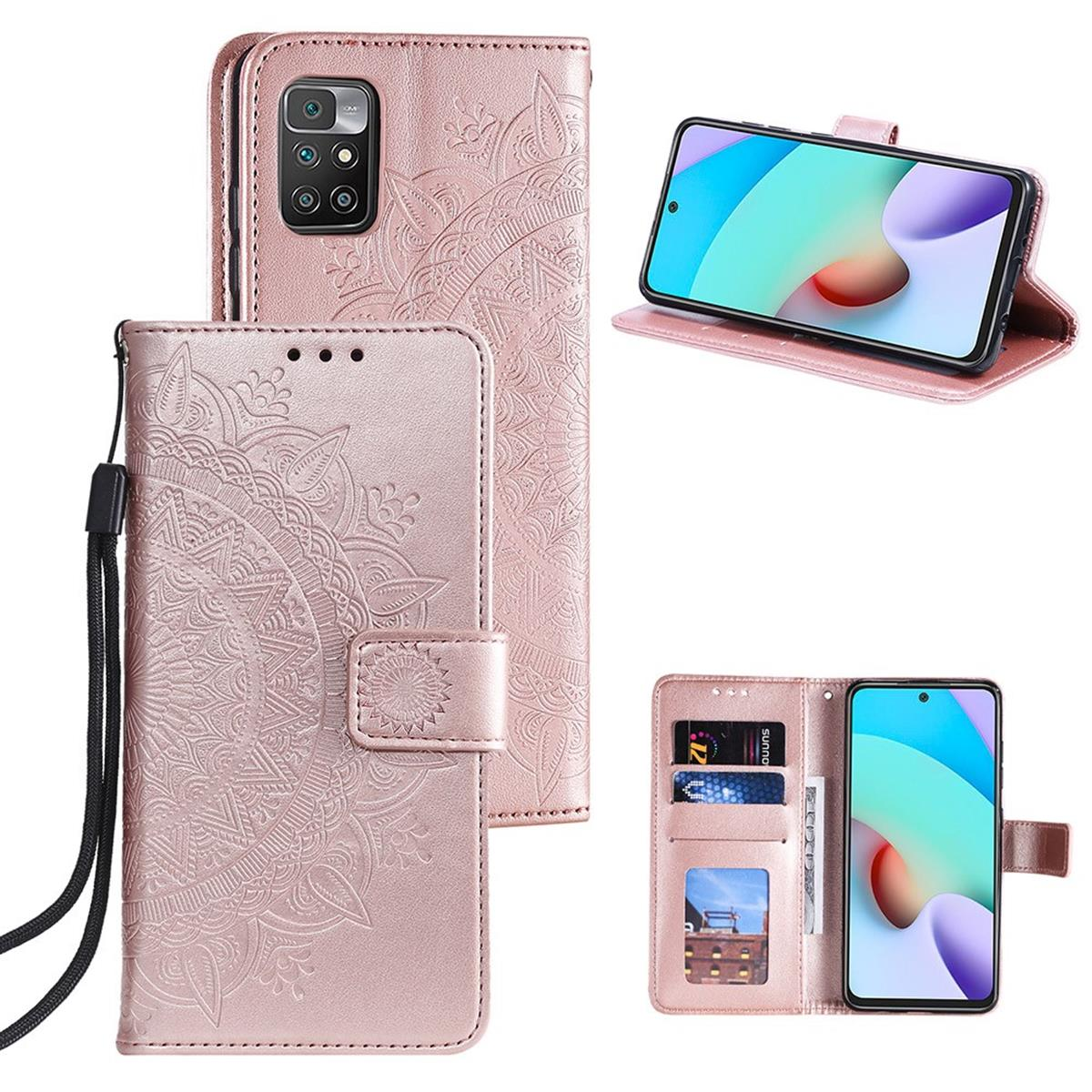 Klapphülle mit Redmi Roségold Mandala Muster, COVERKINGZ Redmi 10 Bookcover, Prime, / Xiaomi, 10