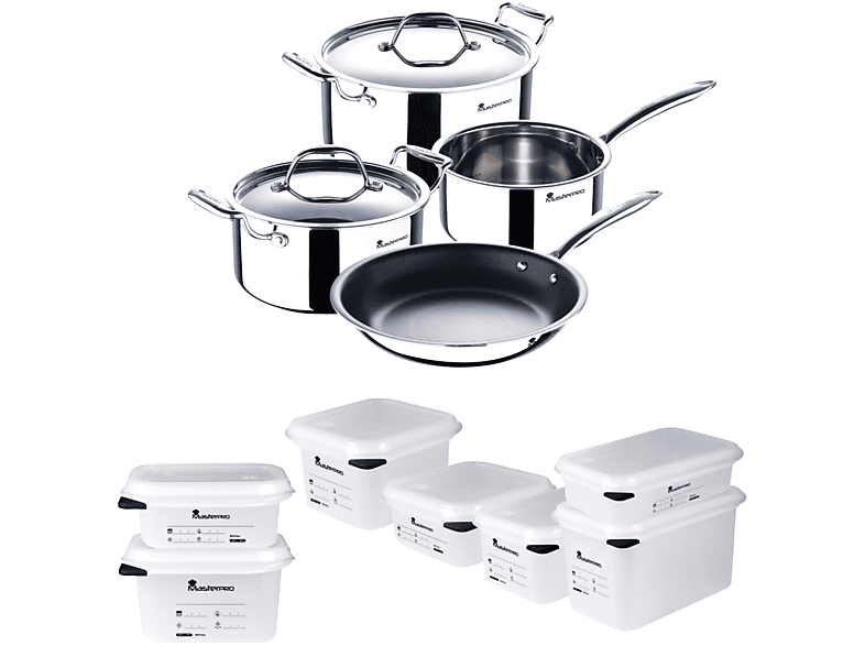 Set de 8 Piezas Hermeticos Foodies + Batería de cocina Triply - MASTERPRO BGEU-4702