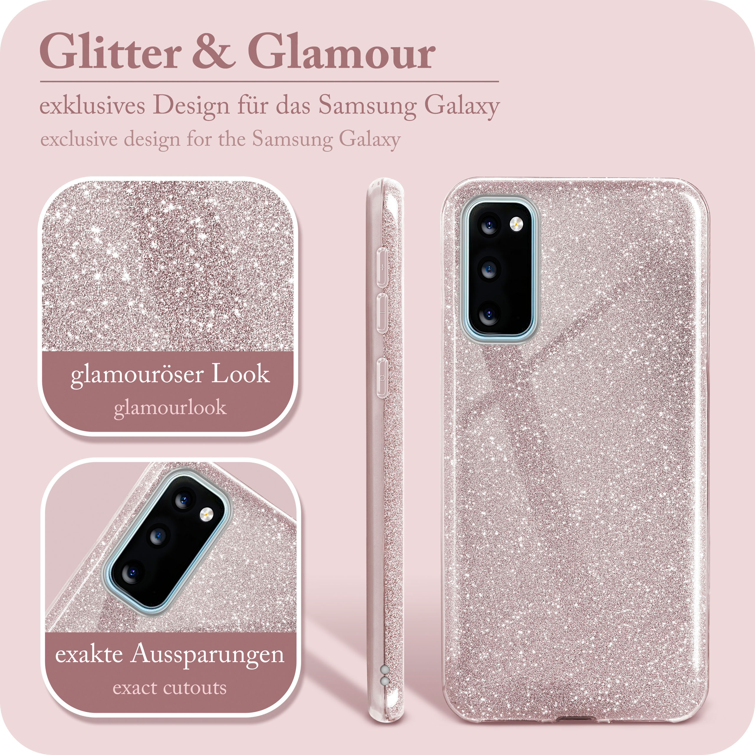 ONEFLOW Glitter 5G, Case, - S20 Samsung, Galaxy Backcover, Gloss Rosé S20 