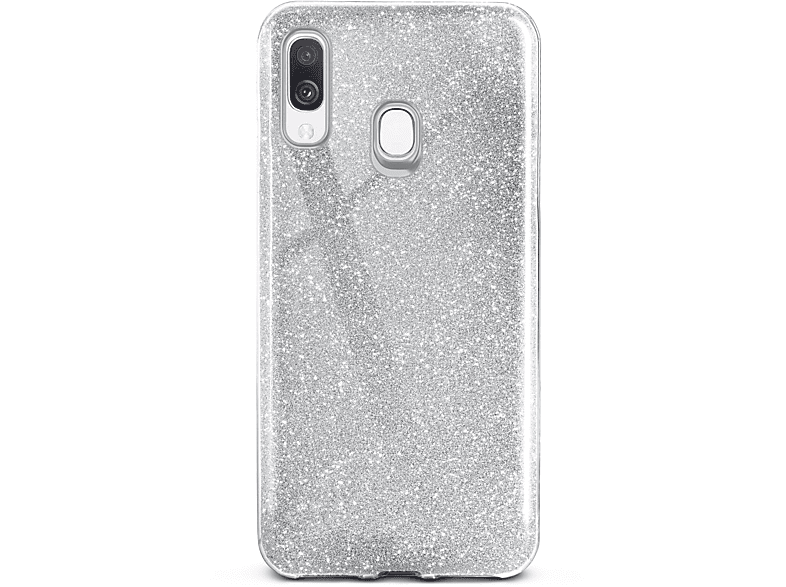 A40, Sparkle Samsung, ONEFLOW Glitter Galaxy Case, - Silver Backcover,