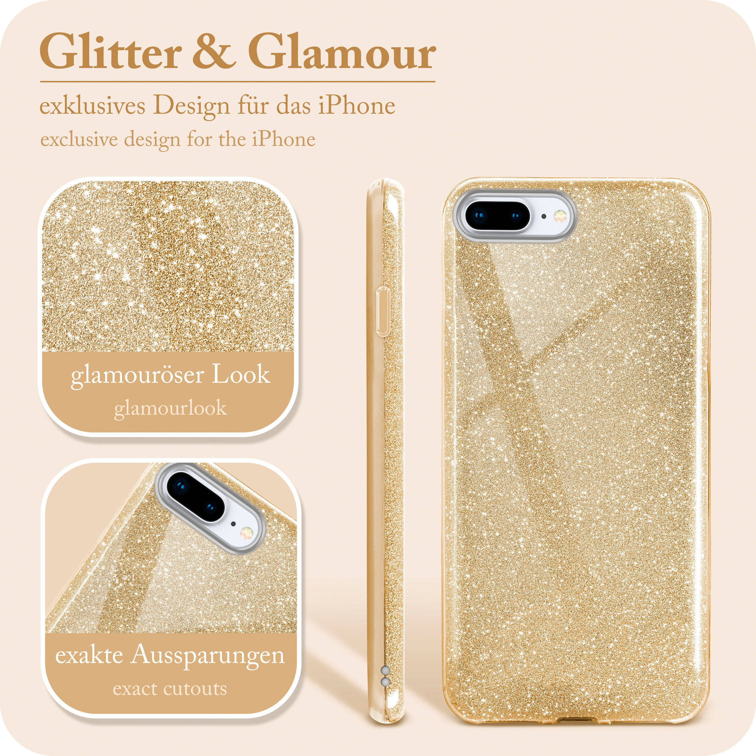 Shine Gold - 8 Case, / Apple, Plus, Glitter Backcover, iPhone ONEFLOW Plus 7 iPhone