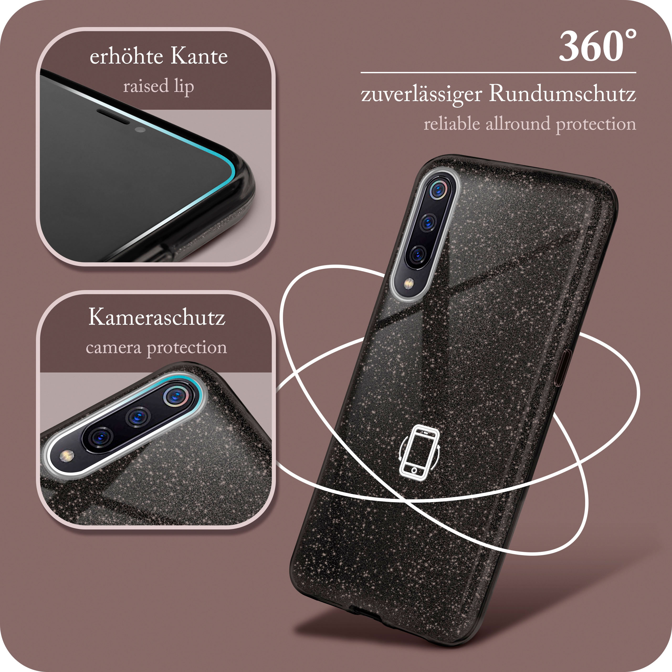 ONEFLOW Glitter Case, Backcover, 9 / Explorer, 9 Glamour Mi - Black Mi Xiaomi