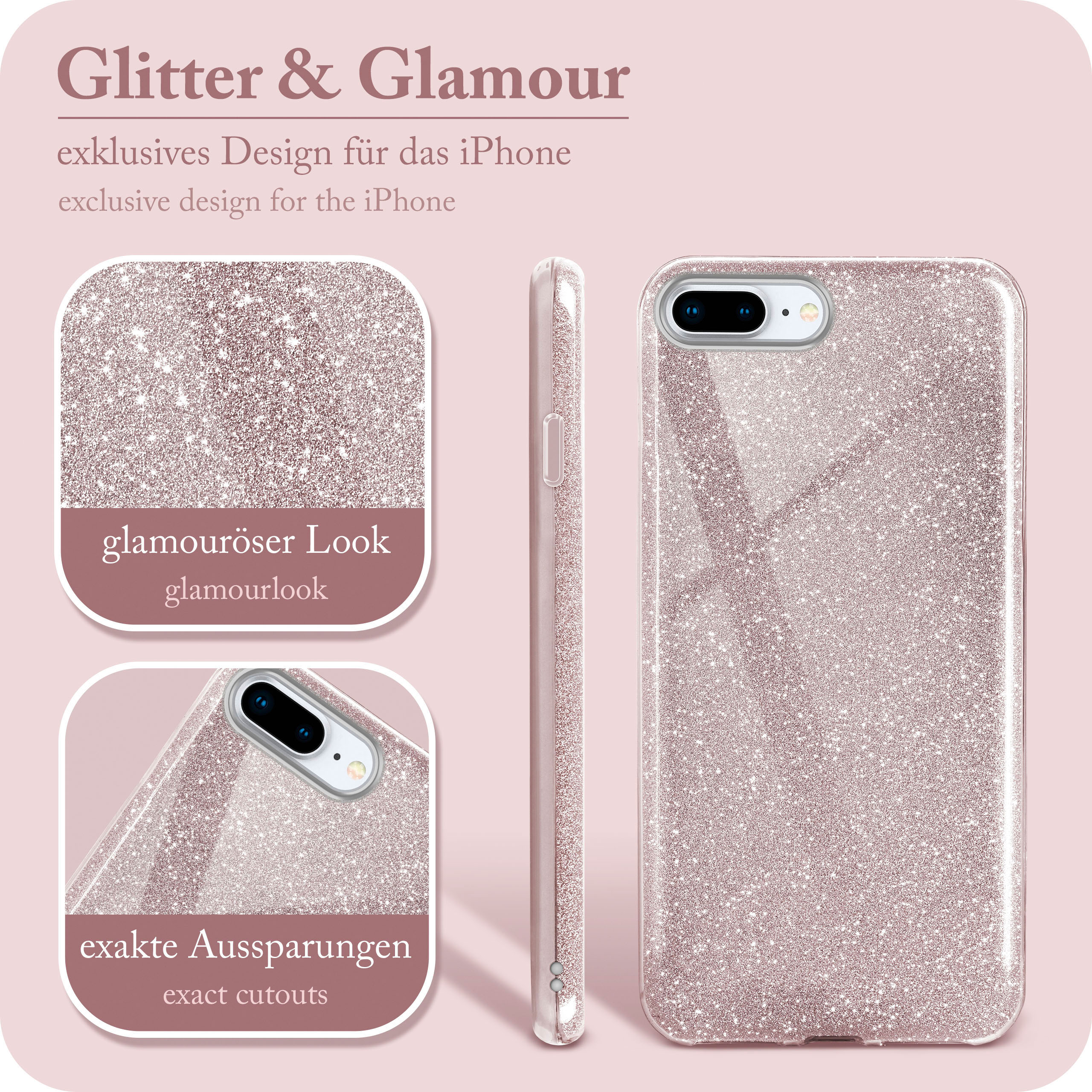 ONEFLOW Glitter Case, Backcover, Plus, / Gloss - Plus iPhone Rosé 8 iPhone 7 Apple