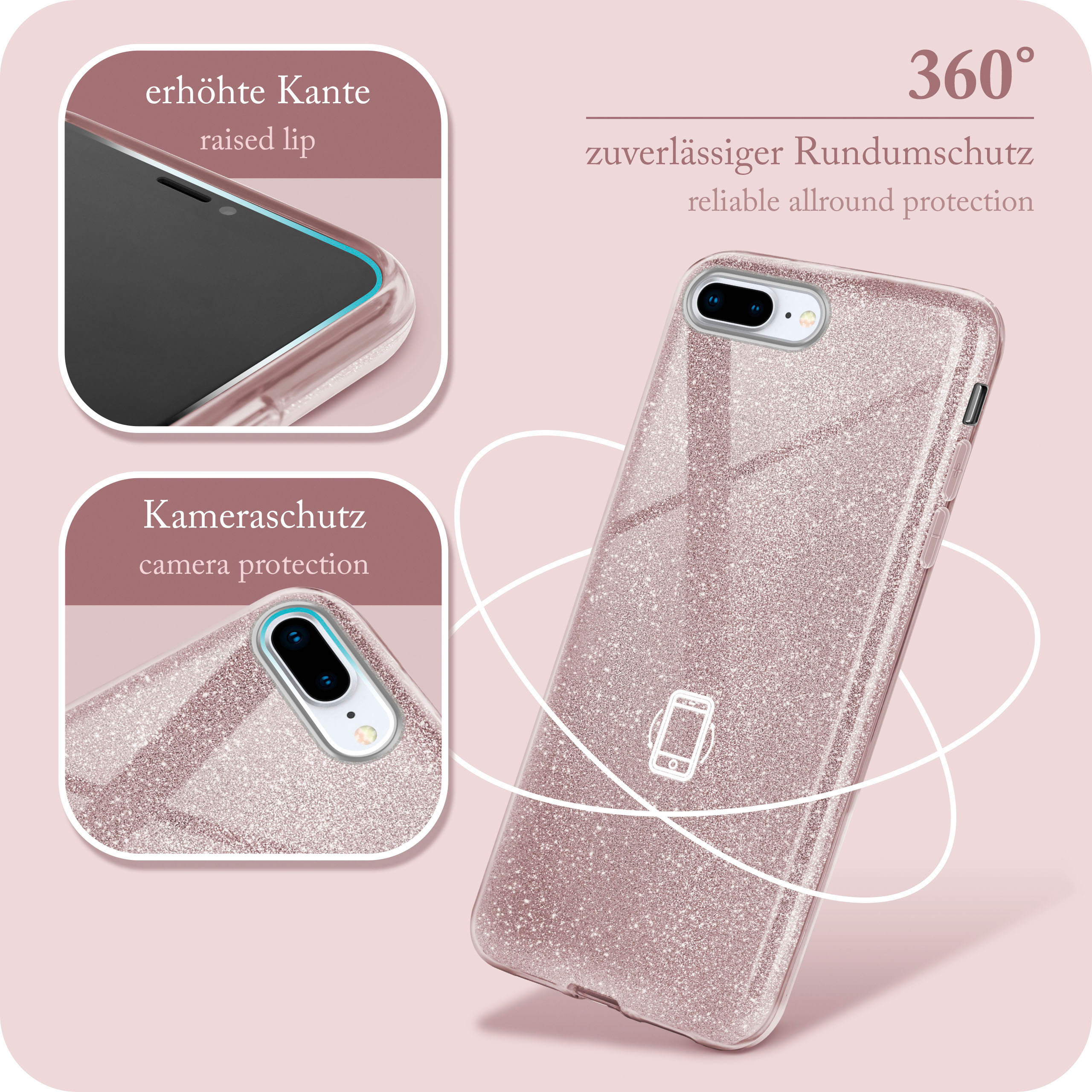 Plus, ONEFLOW 8 iPhone Gloss Backcover, 7 Apple, Glitter Case, / Plus Rosé iPhone -