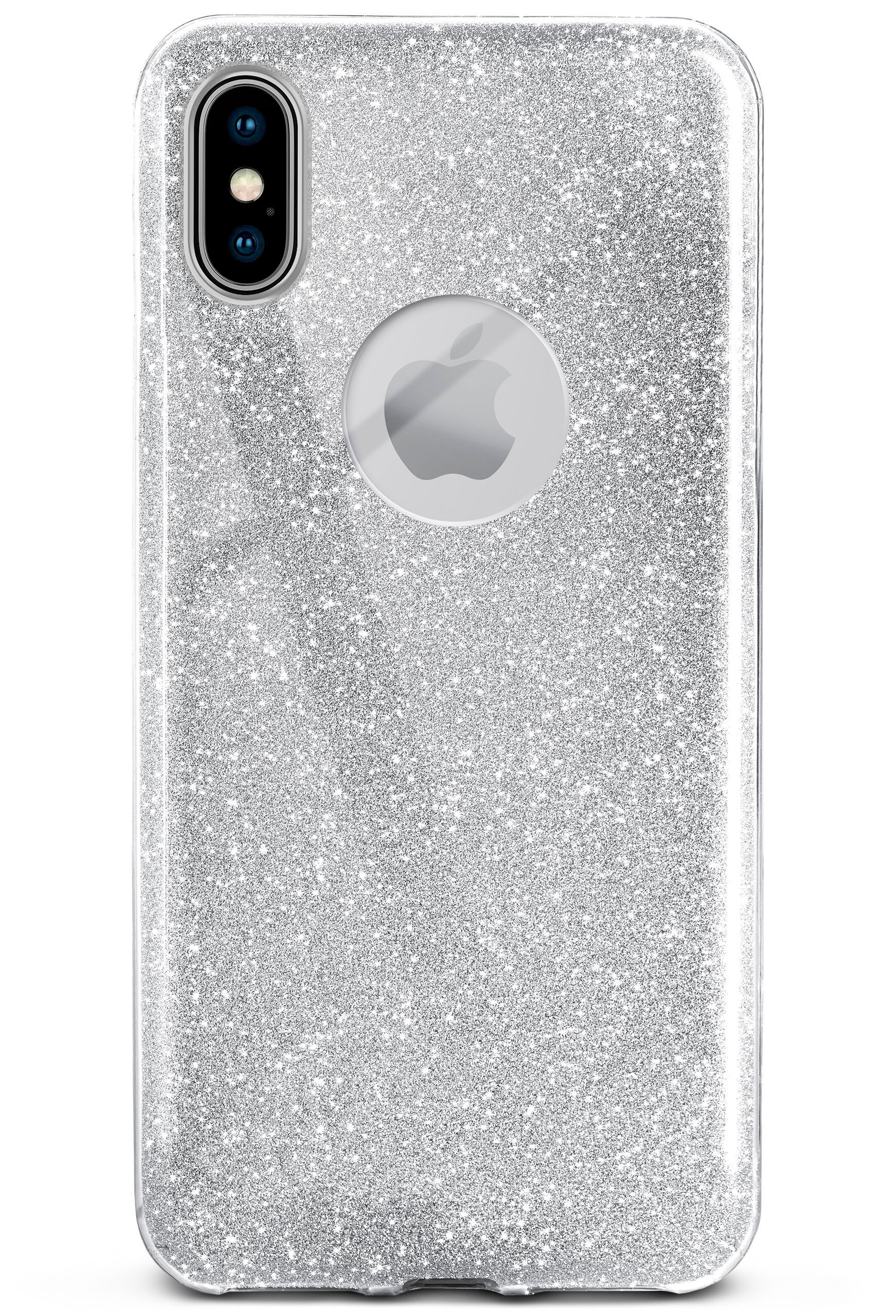 Case, / ONEFLOW Silver Sparkle iPhone XS, Backcover, - iPhone X Apple, Glitter