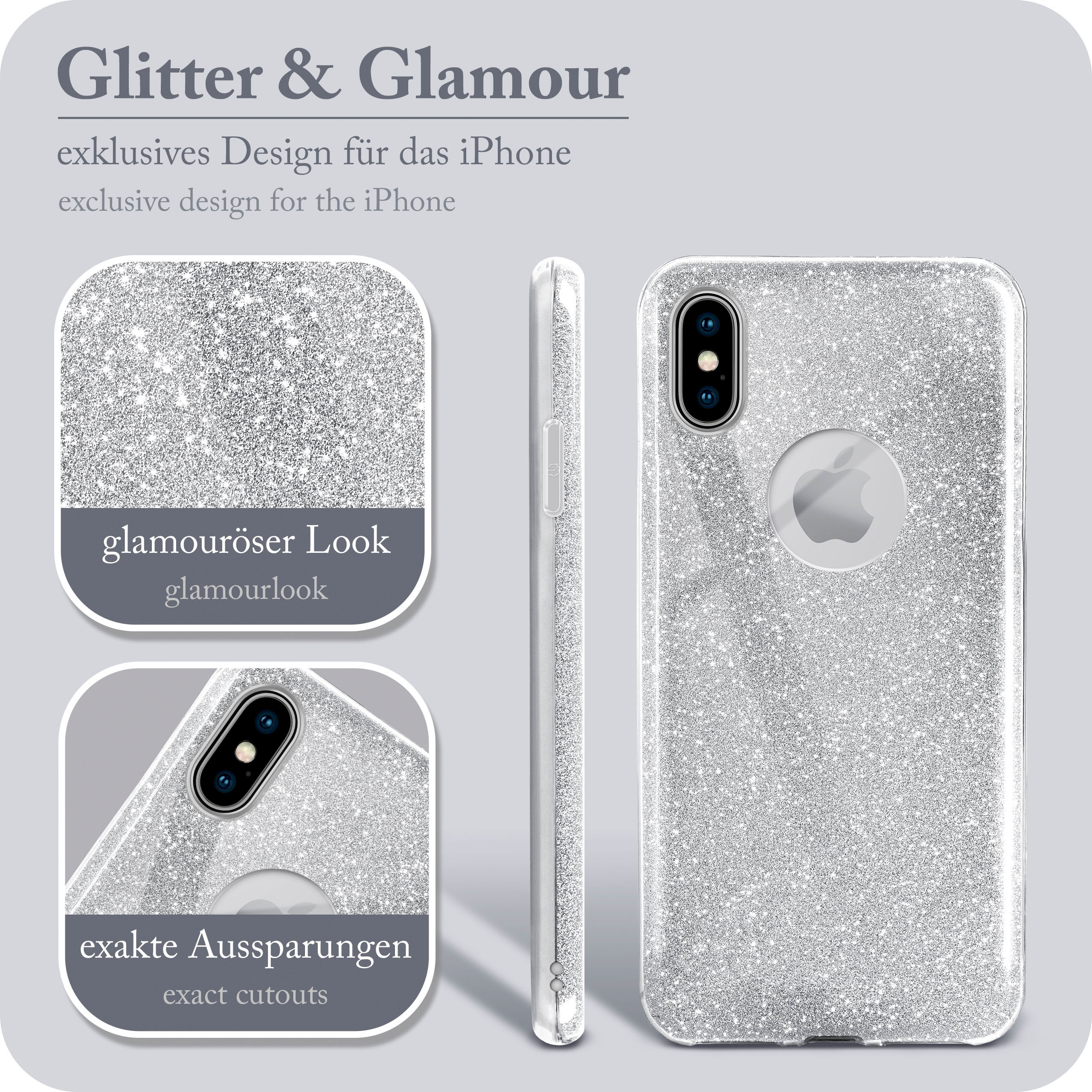 iPhone Case, iPhone ONEFLOW XS, X Backcover, / - Sparkle Apple, Glitter Silver