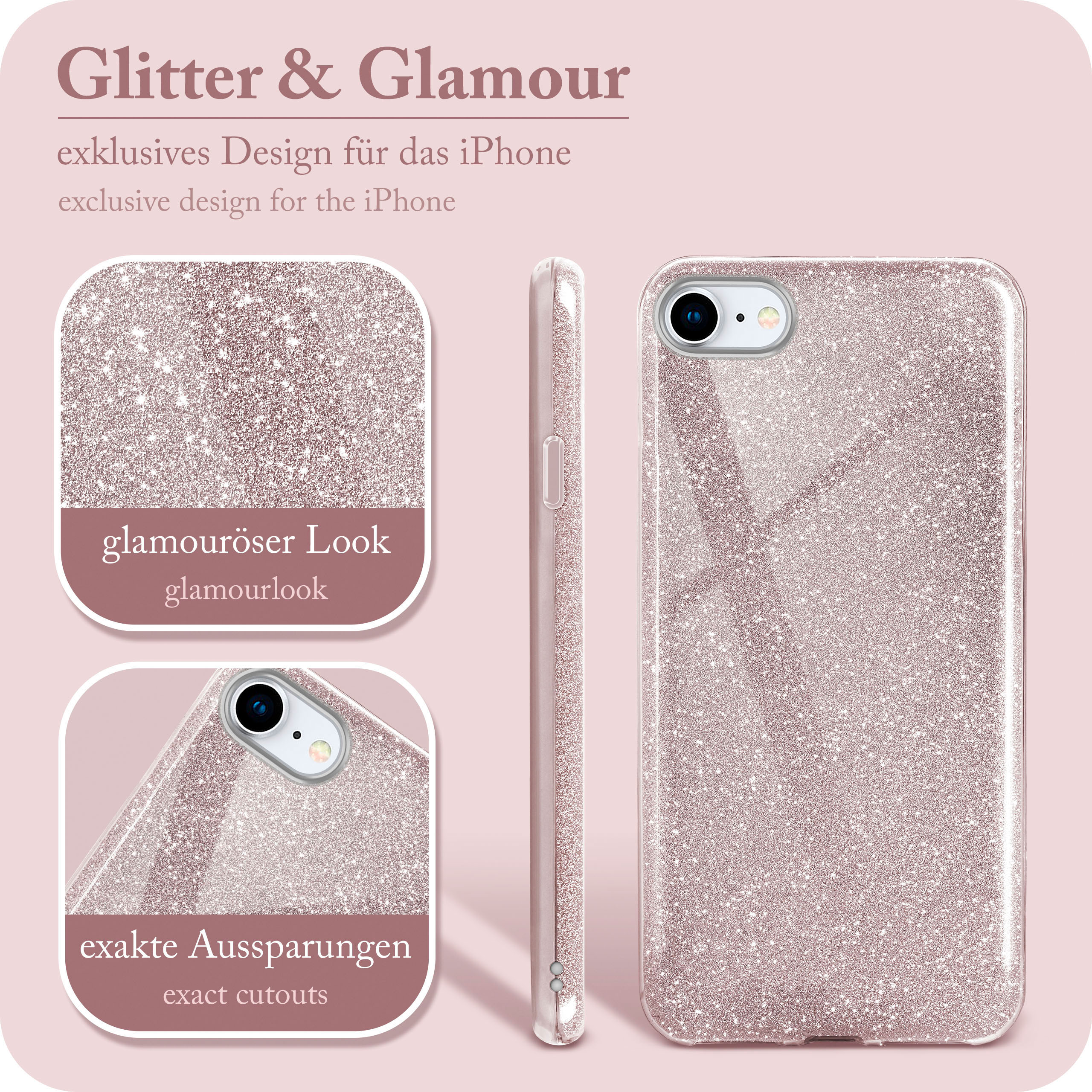 Backcover, 8, Apple, iPhone 7 Glitter iPhone Gloss / ONEFLOW Rosé Case, -
