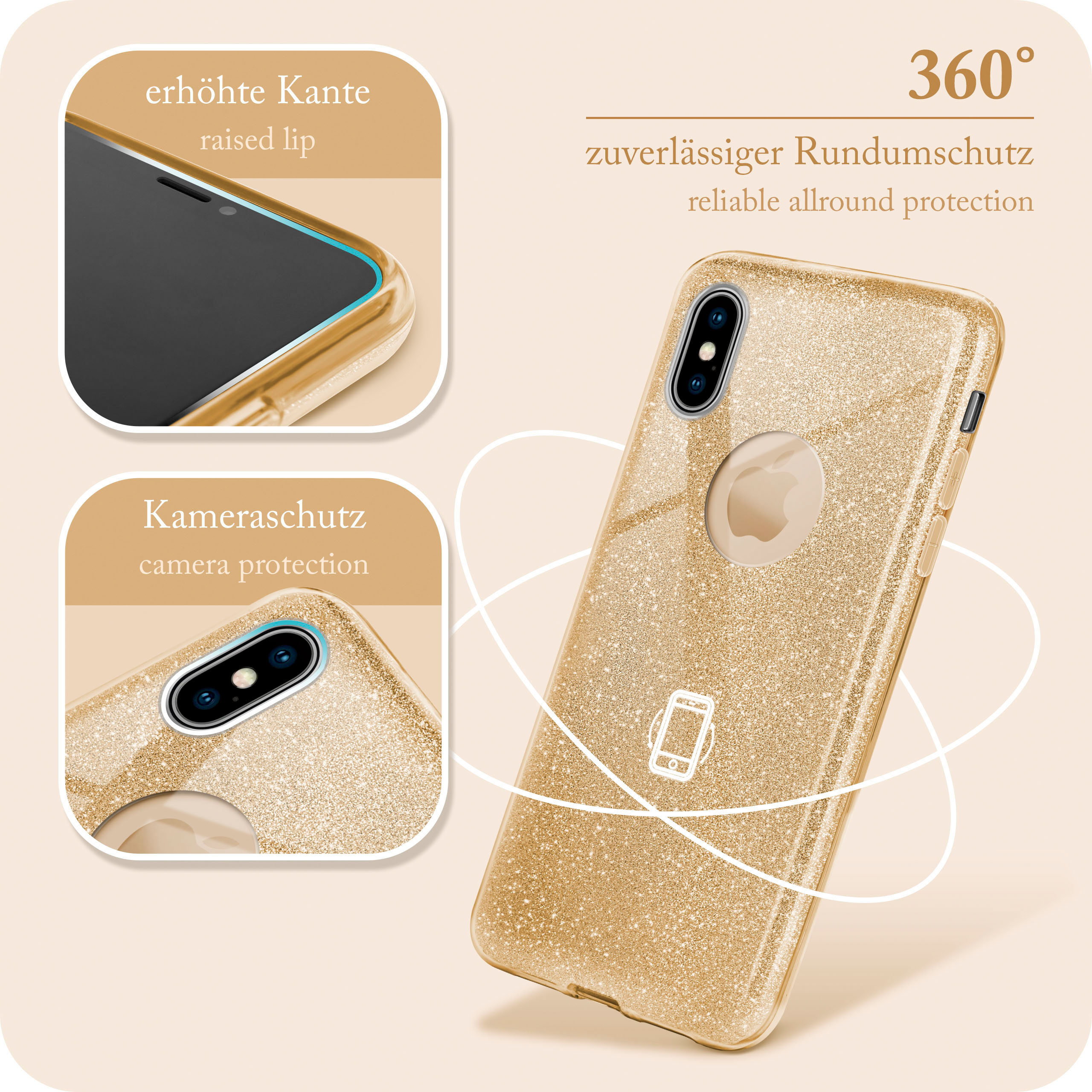 Backcover, Glitter X / Case, iPhone XS, Shine Apple, Gold - ONEFLOW iPhone