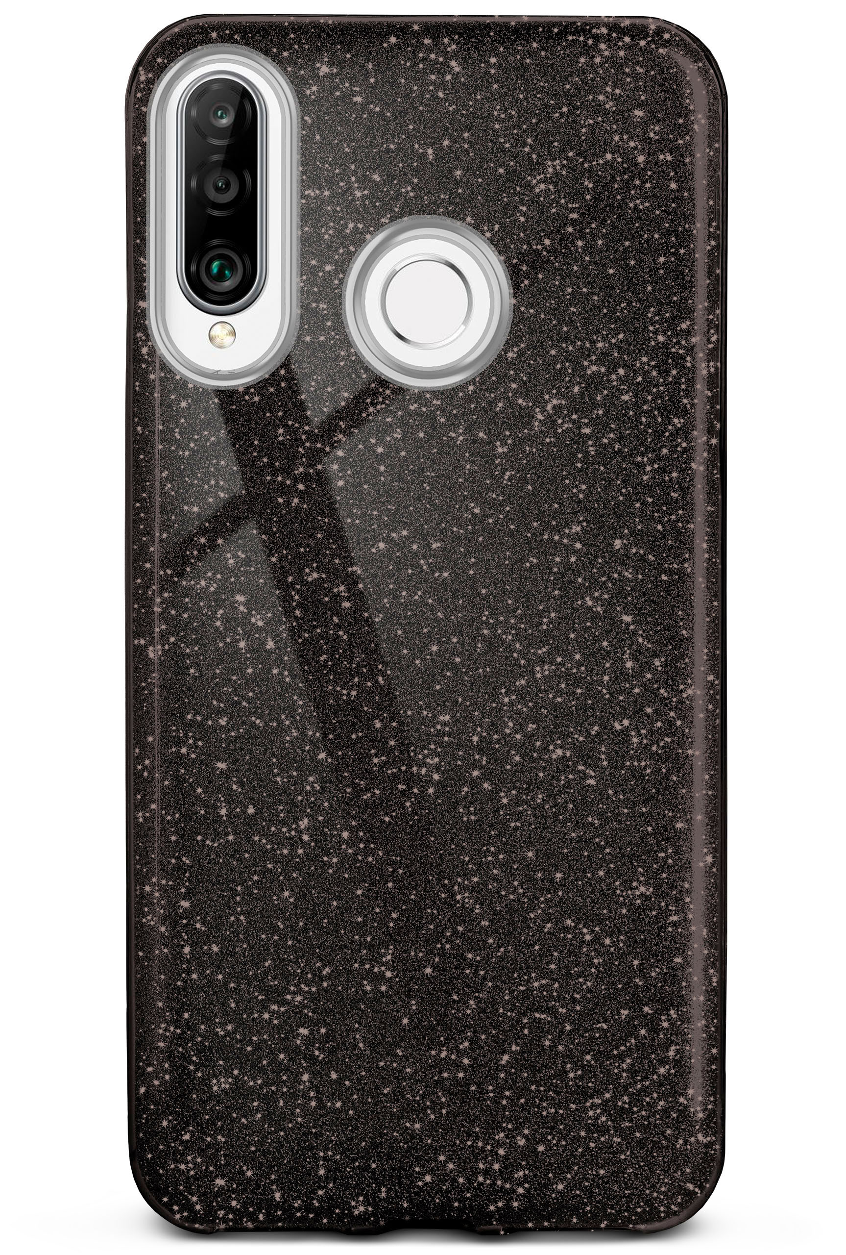 Schwarze Handyhülle mit glitzerndem, gesprenkeltem Design.