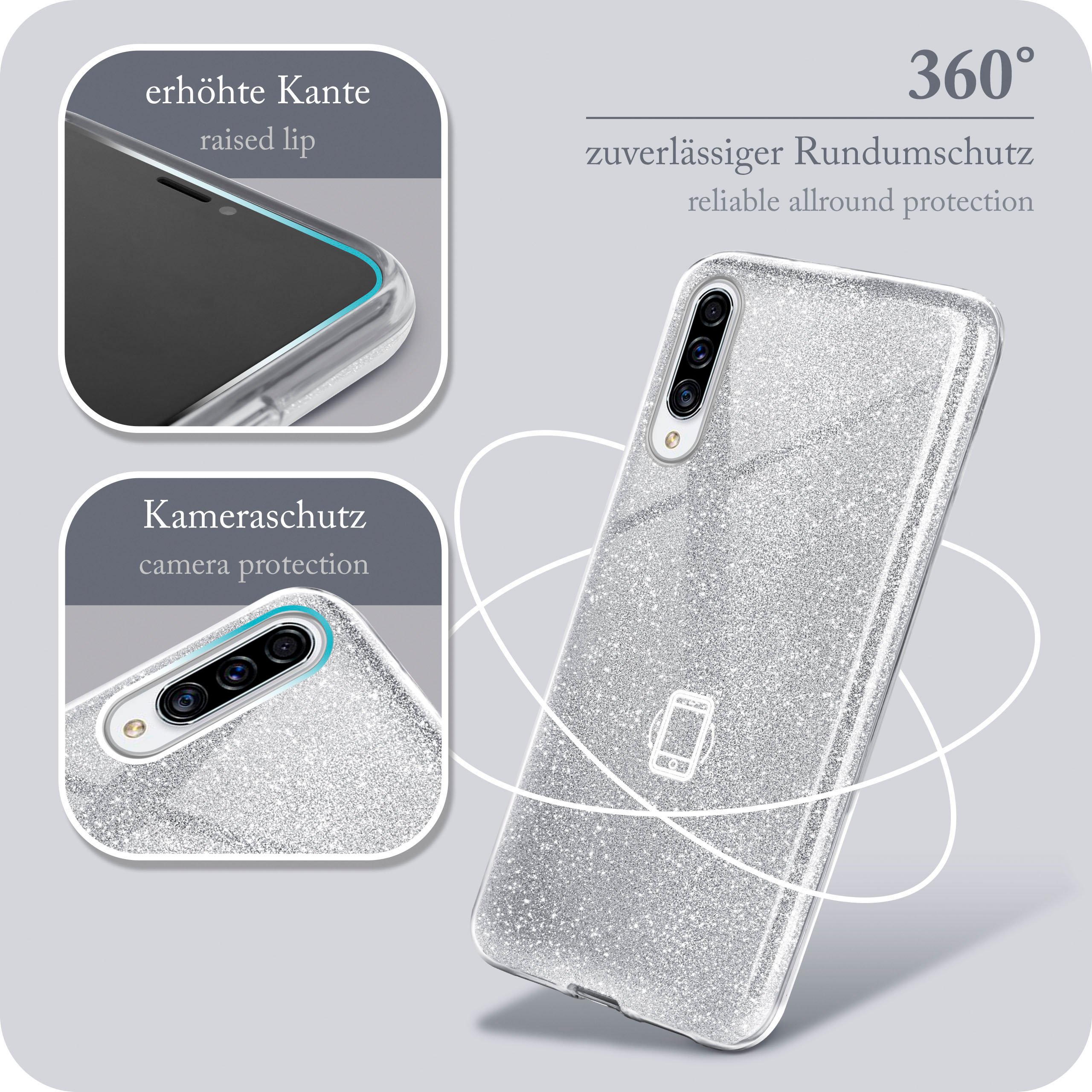 ONEFLOW Glitter Case, Backcover, Samsung, Sparkle Galaxy A50 / Silver A30s, 