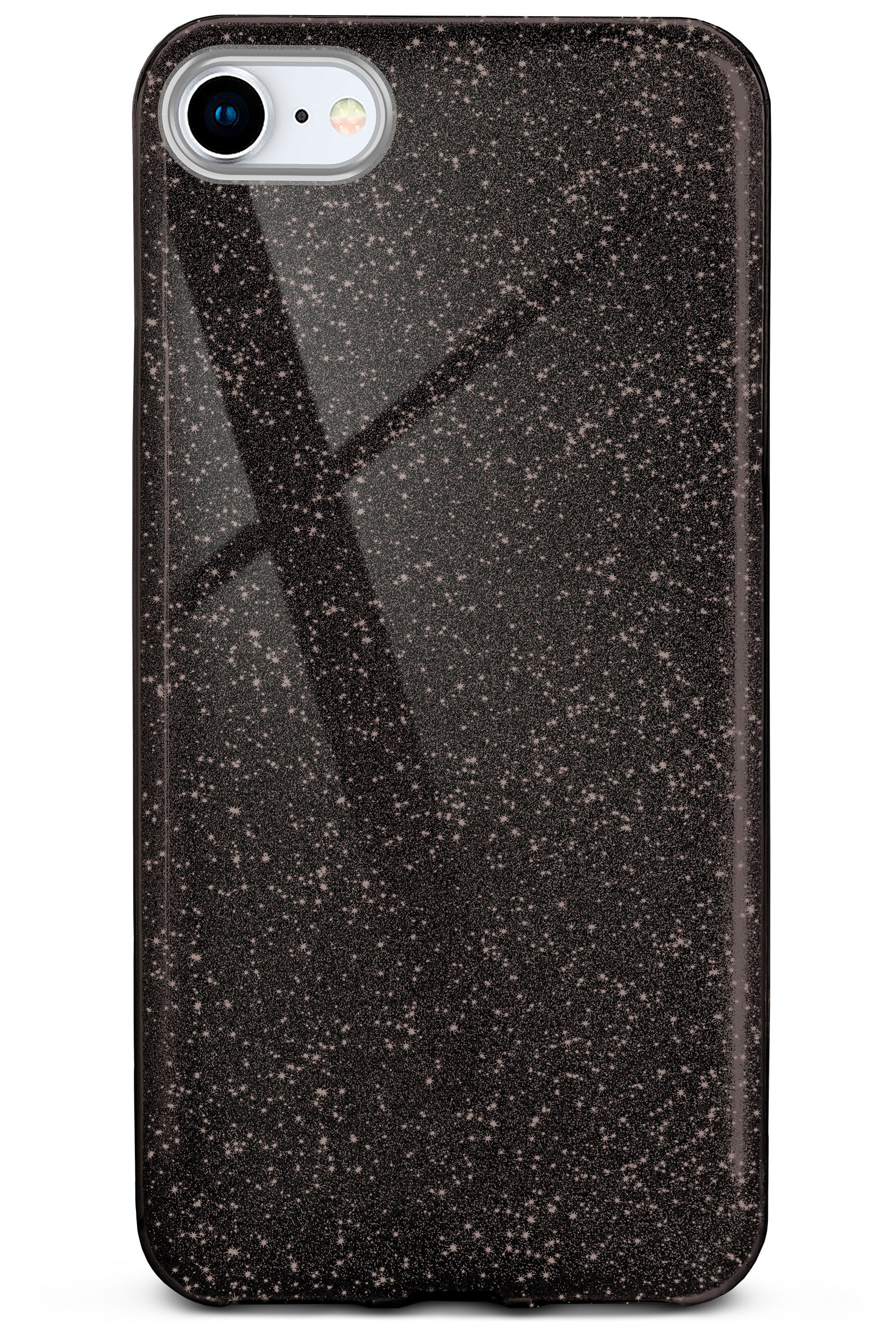 Case, ONEFLOW (2020), Black Glitter Apple, SE Glamour Backcover, iPhone -