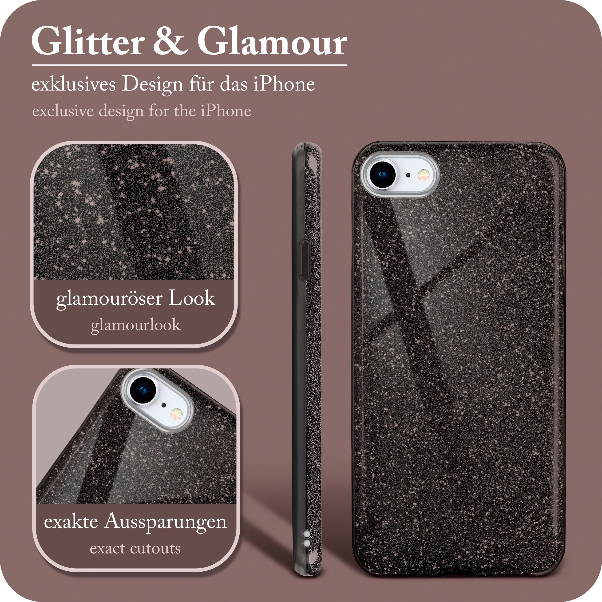 iPhone Glamour SE ONEFLOW (2020), Backcover, Black Case, Glitter - Apple,