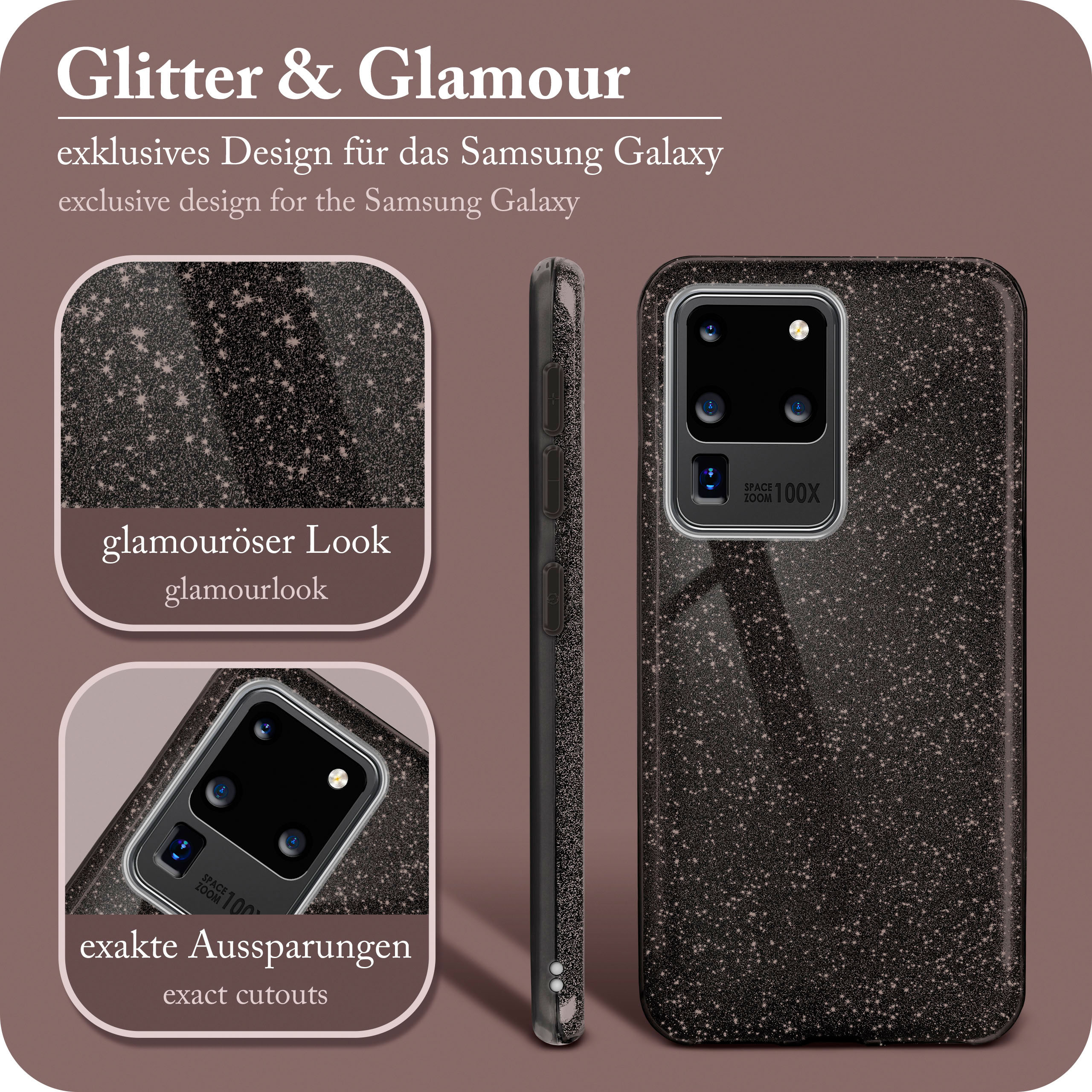 ONEFLOW Glitter Case, Backcover, Galaxy Ultra Glamour / S20 Samsung, - Black 5G