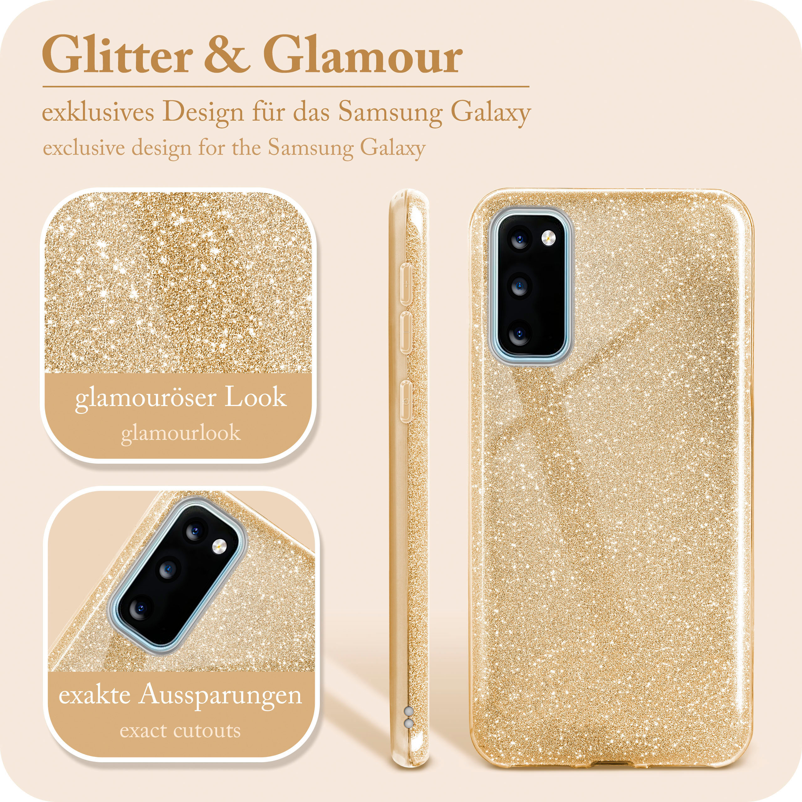 ONEFLOW Glitter Gold Case, S20 Shine Samsung, Galaxy - 5G, / Backcover, S20