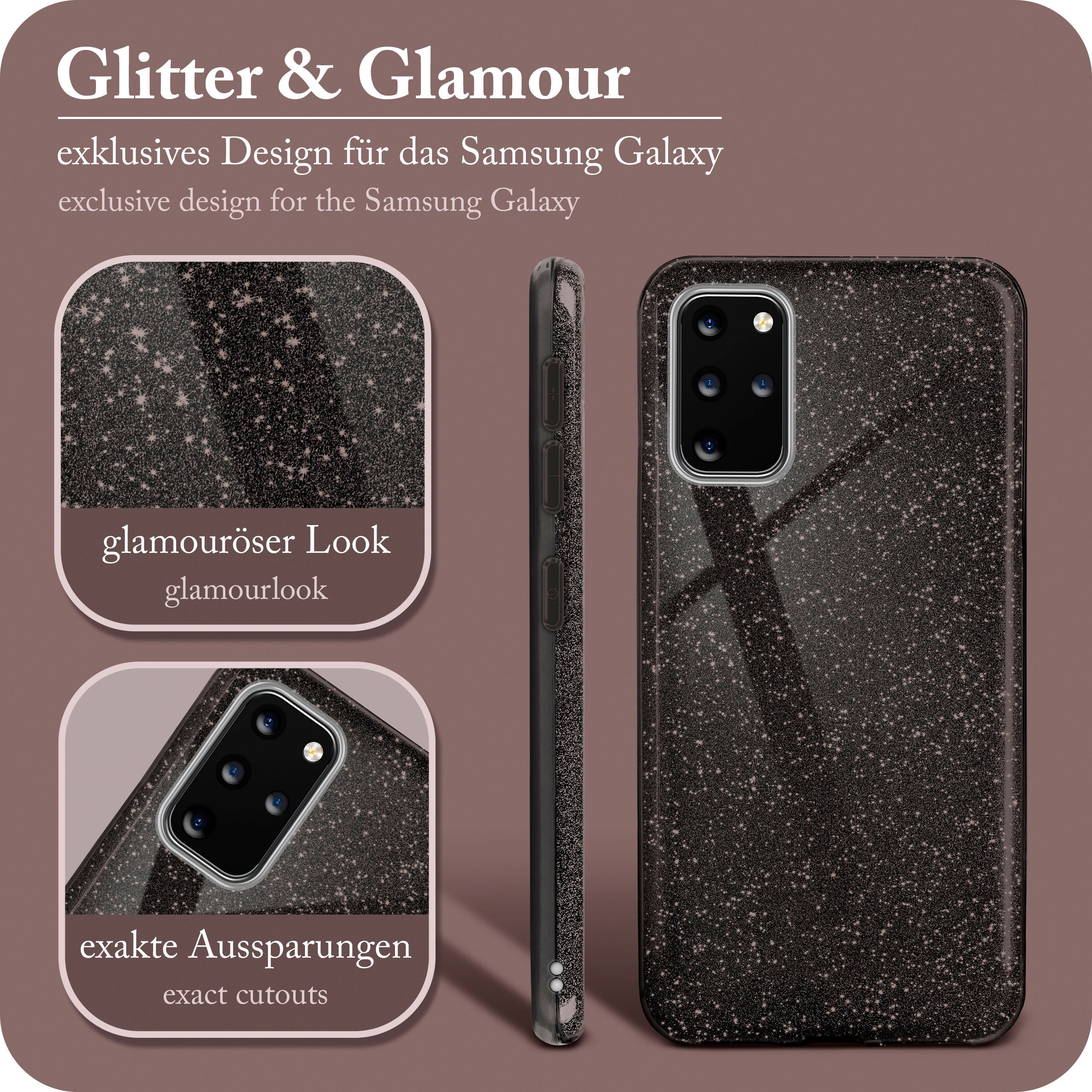 ONEFLOW Glitter Plus 5G, S20 / Glamour Backcover, Black Case, Samsung, - Galaxy