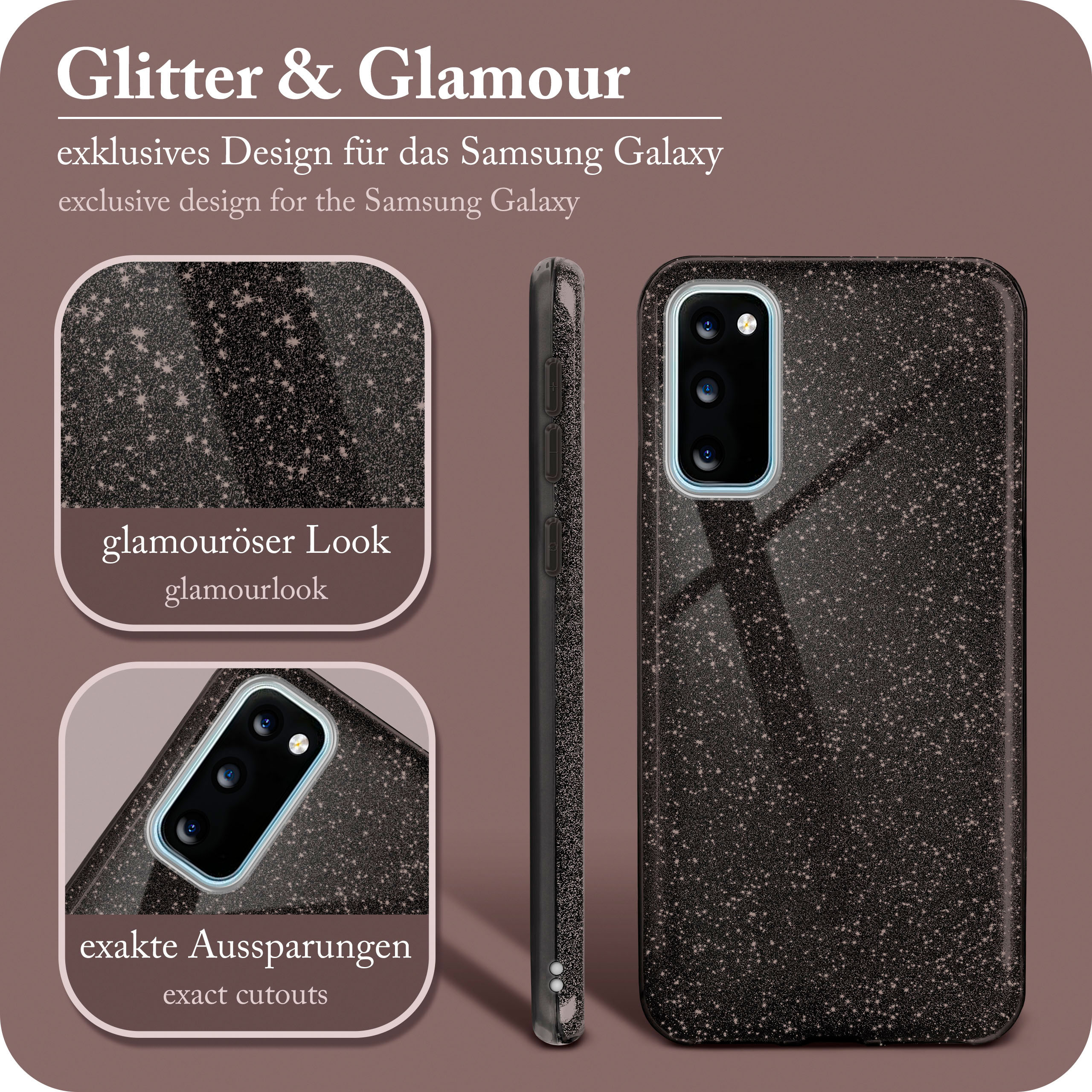 Black Glamour - S20 / Samsung, Glitter Galaxy Case, ONEFLOW 5G, Backcover, S20