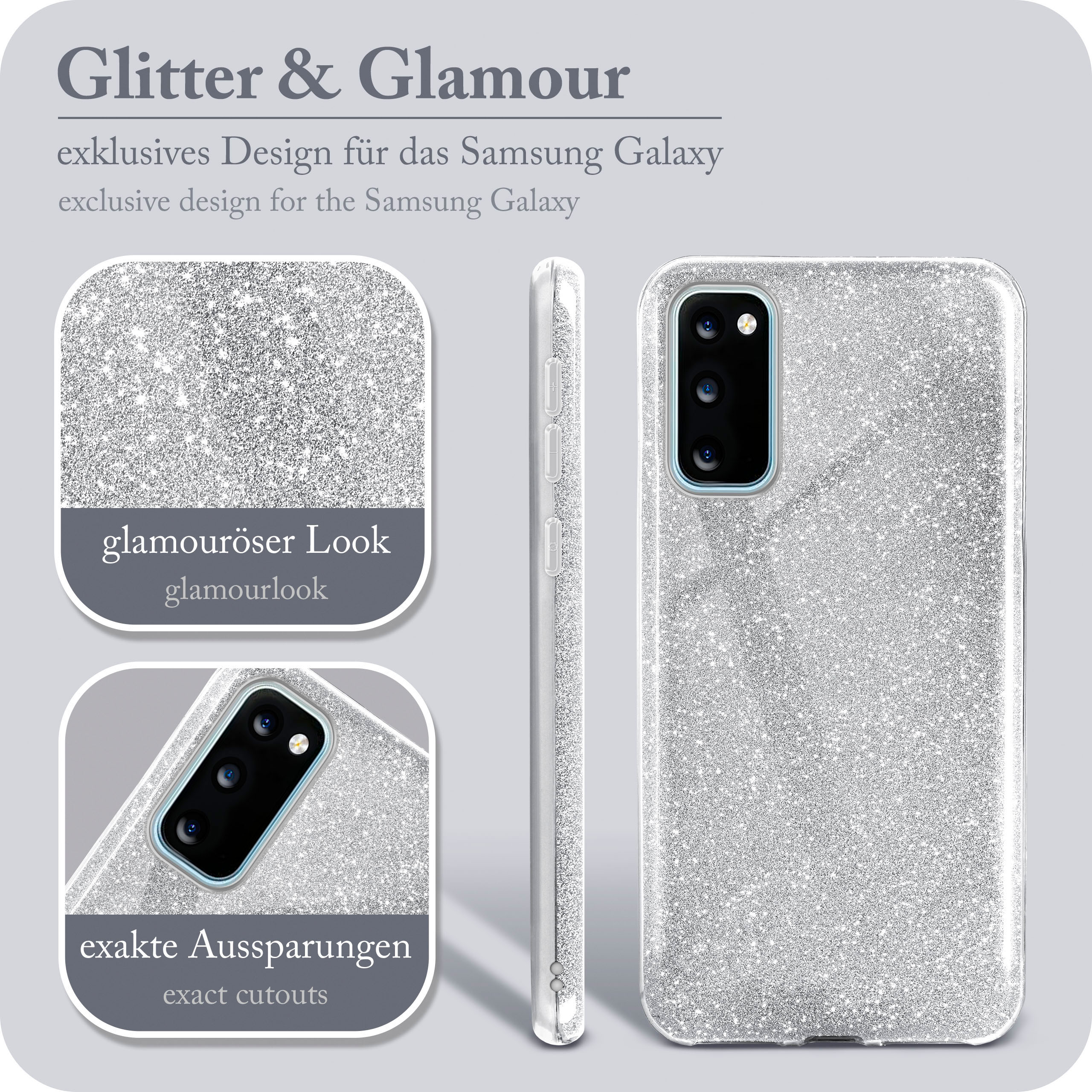 - Galaxy S20 S20 / ONEFLOW 5G, Samsung, Glitter Sparkle Silver Case, Backcover,