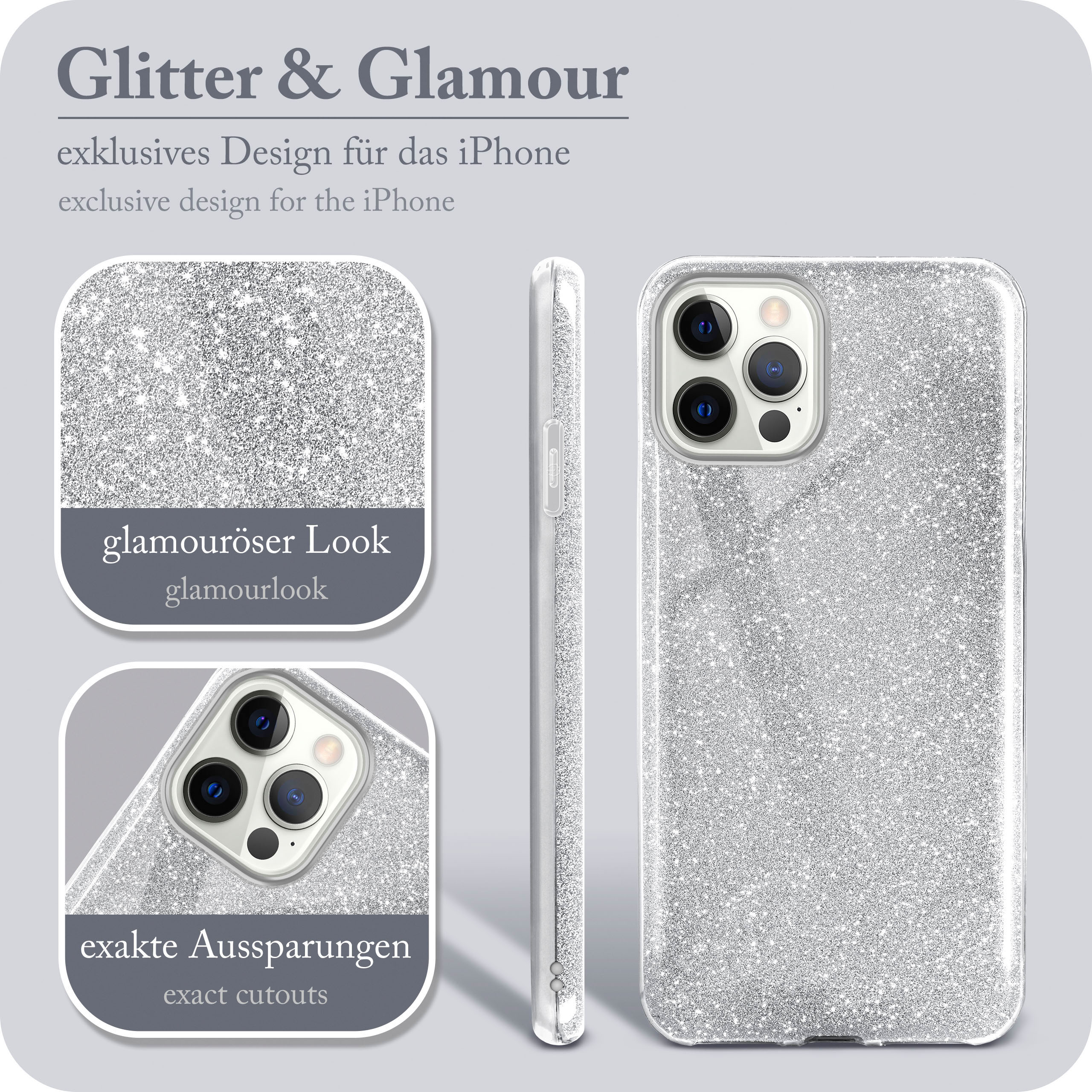 ONEFLOW Glitter / - Silver iPhone Sparkle 12 Case, Backcover, 12 Apple, Pro
