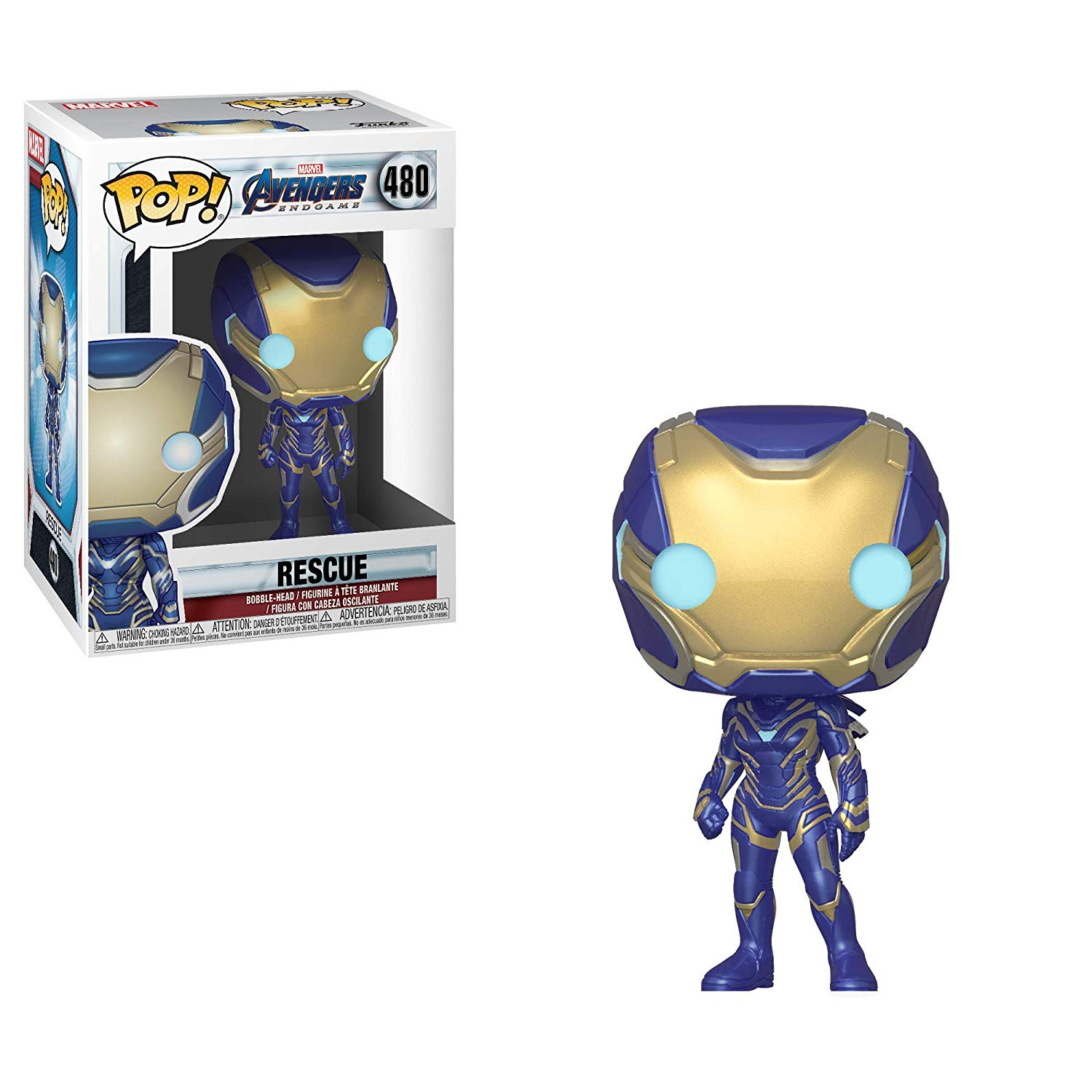 Funko Pop Figur von Rescue aus Avengers: Endgame. Box links, Figur rechts.