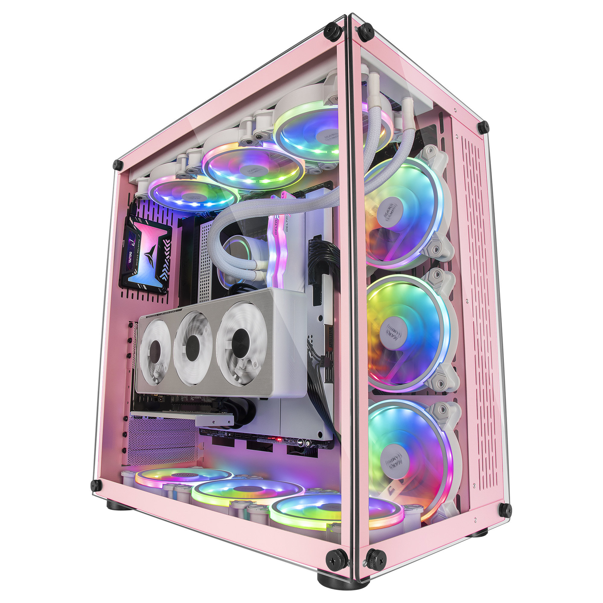 Gaming Mcvp Xxl atx doble ventana cristal templado rosa caja ordenador marsgaming pc tower usb 3.0