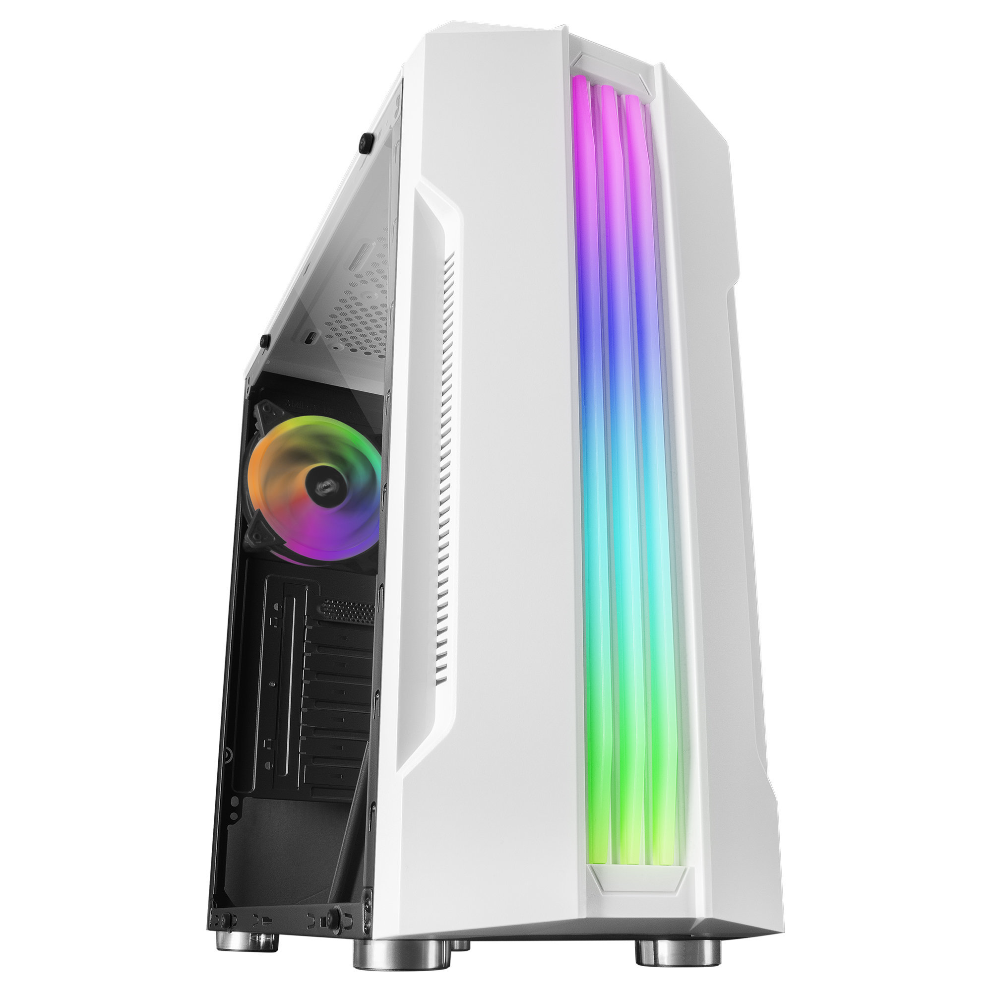 Mars Gaming Mckw caja pc atx triple franja led ventilador trasero 12cm blanco cristal templado rgb usb 3.0 120mm front