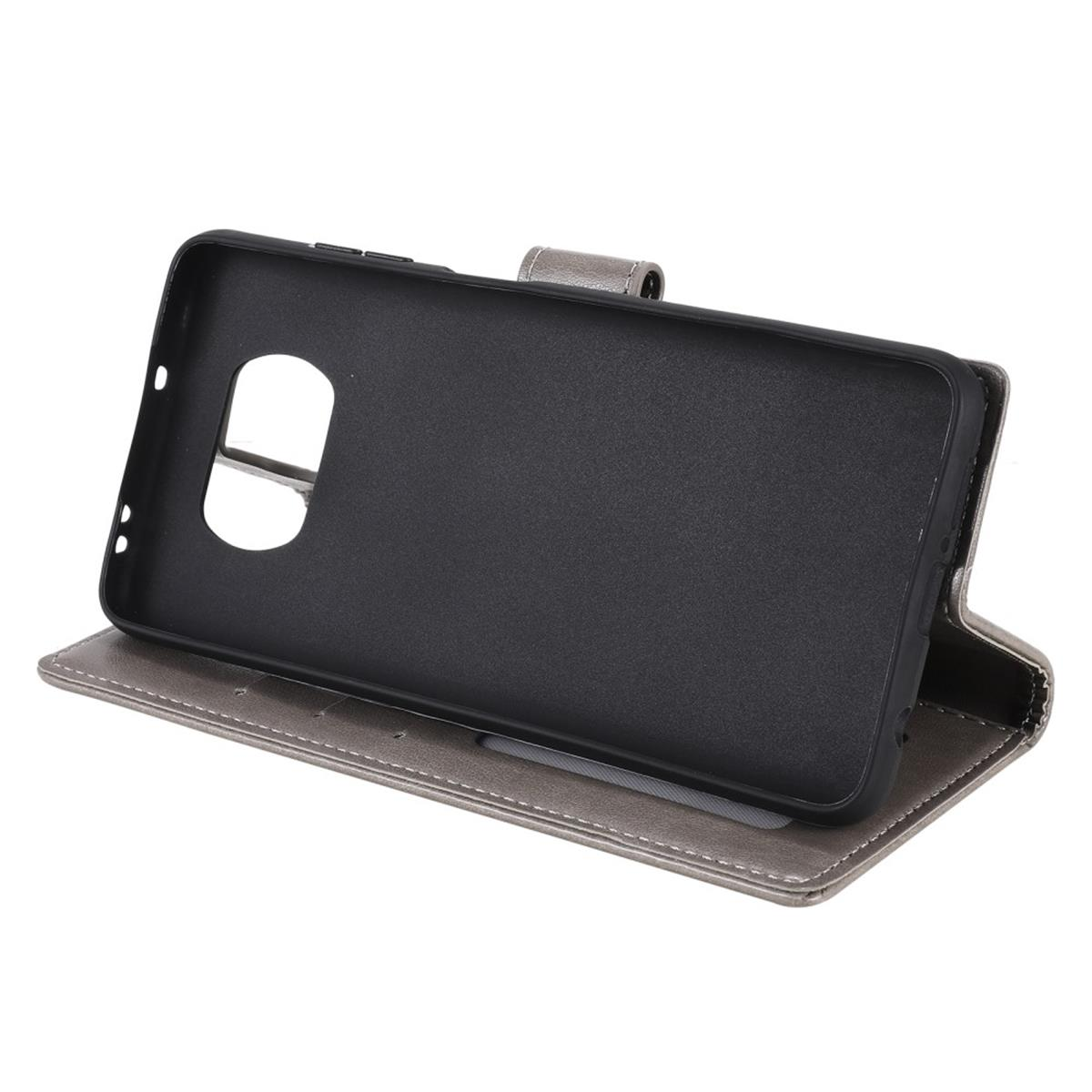 Graue Handyhülle. Das Telefon ist drin. Die Hülle ist offen.