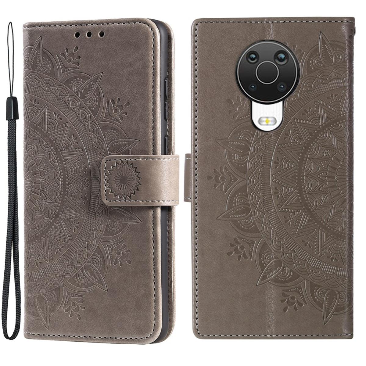 G10/G20, Bookcover, Muster, COVERKINGZ Klapphülle Grau Nokia, Mandala mit