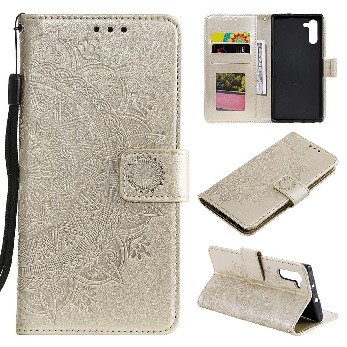 COVERKINGZ Klapphülle Bookcover, Galaxy Muster, Samsung, Gold Note10, mit Mandala