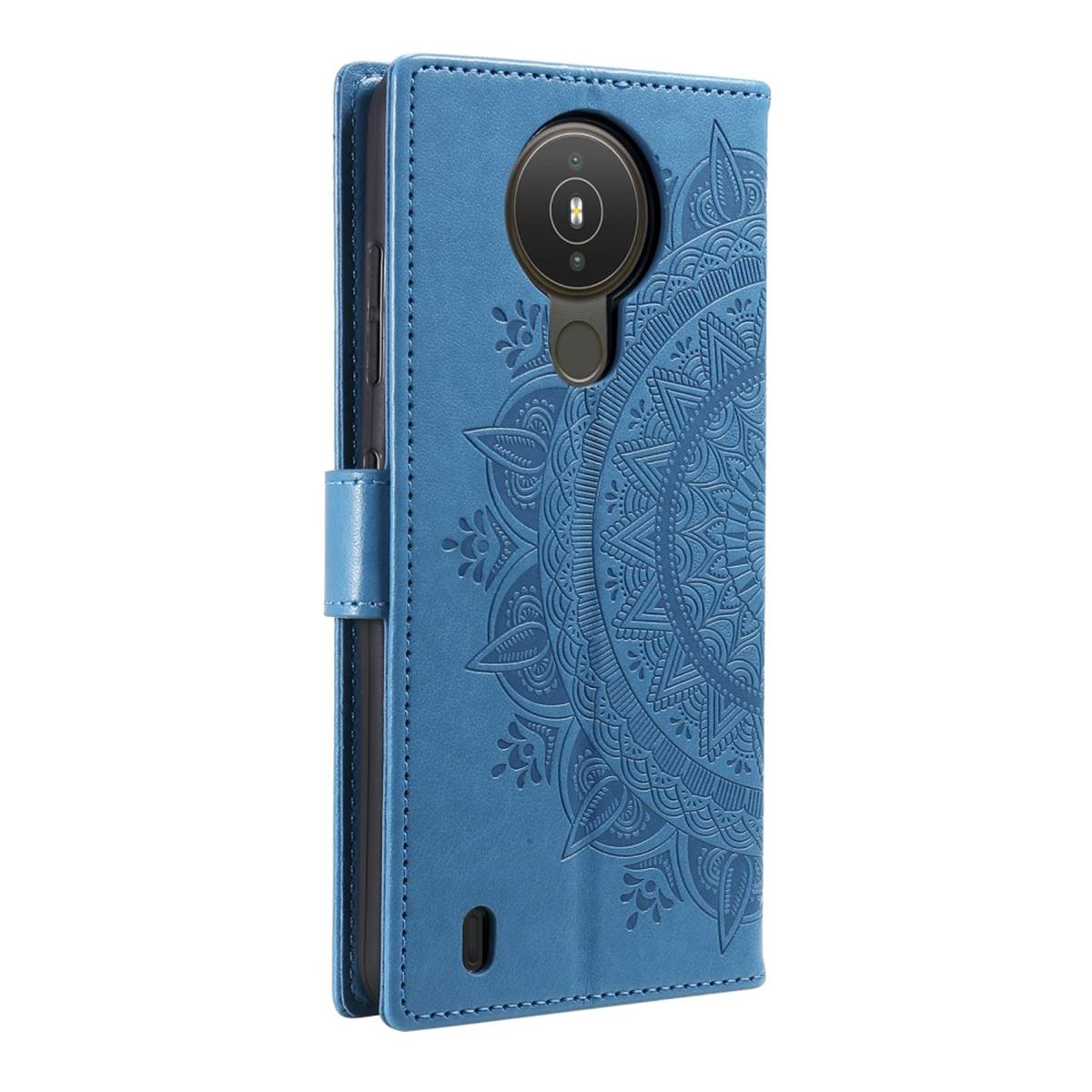 1.4, Nokia, Mandala COVERKINGZ Klapphülle Bookcover, Blau Muster, mit