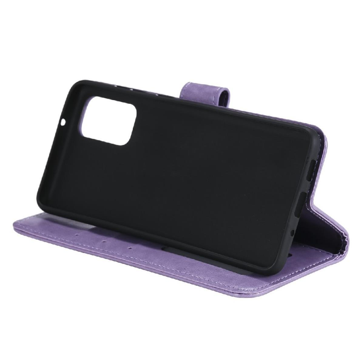 Lila Handyhülle mit einem schwarzen Telefon im Inneren.