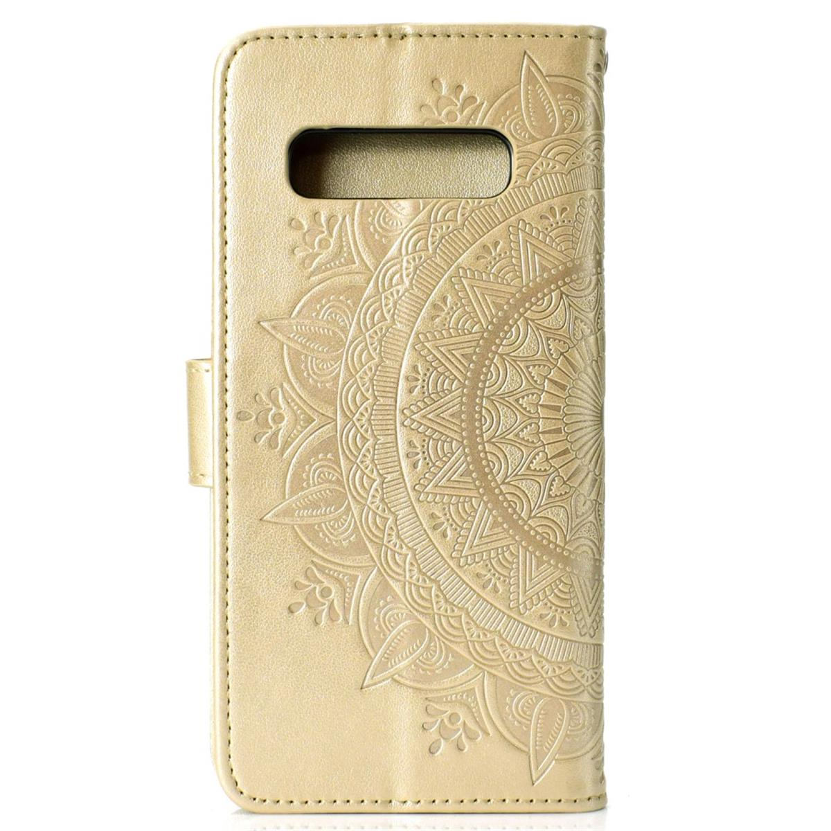 Bookcover, mit Muster, Klapphülle Galaxy Samsung, Gold [Plus], COVERKINGZ Mandala S10+