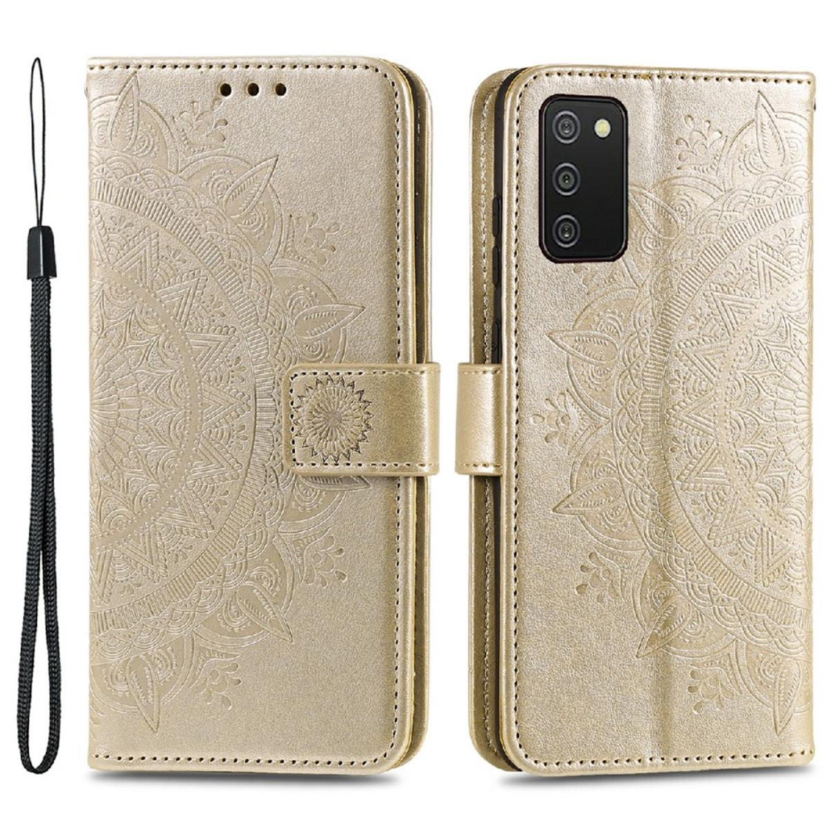 A03s, Klapphülle Mandala Galaxy mit COVERKINGZ Samsung, Gold Muster, Bookcover,