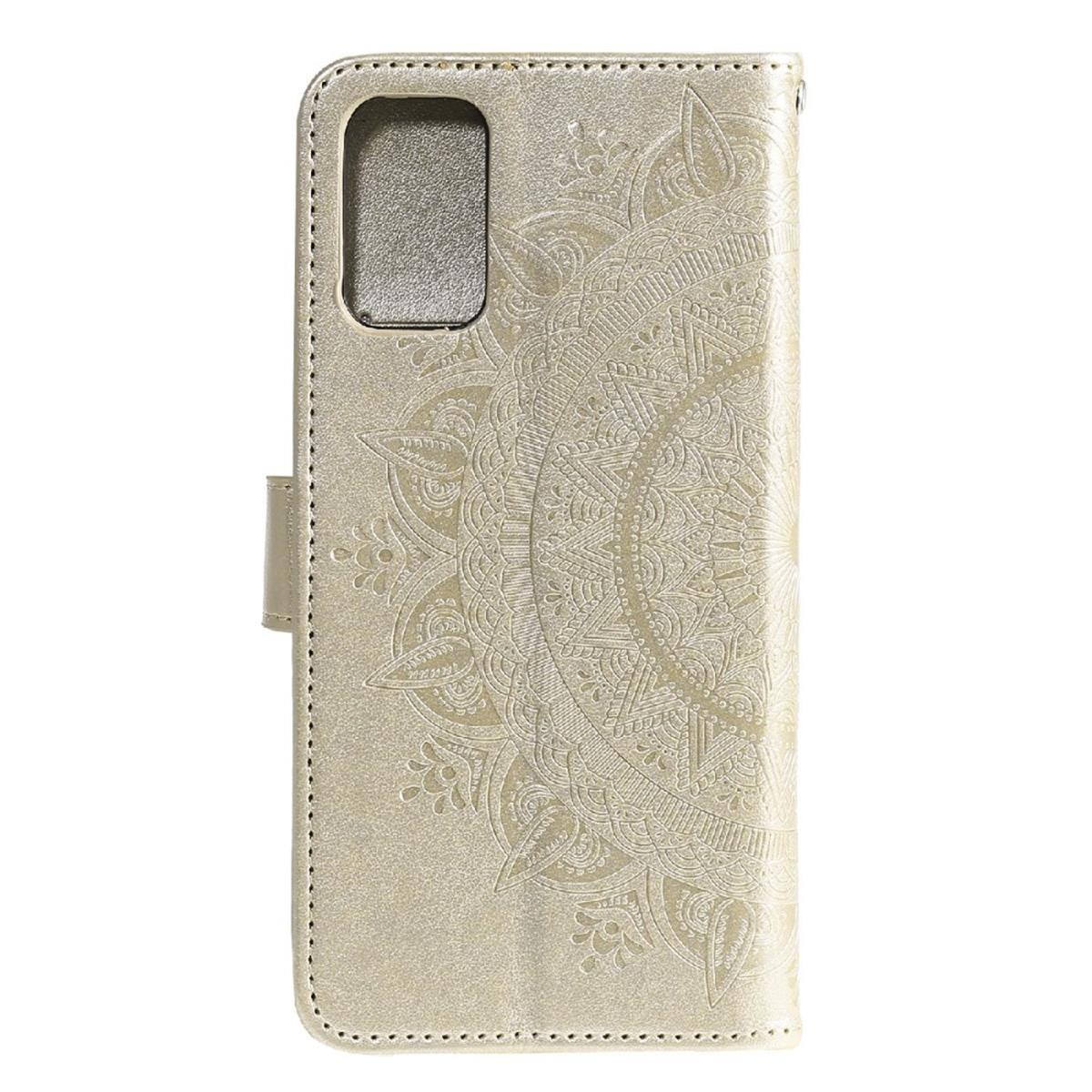 A03s, Galaxy Gold COVERKINGZ Bookcover, Klapphülle Samsung, mit Muster, Mandala