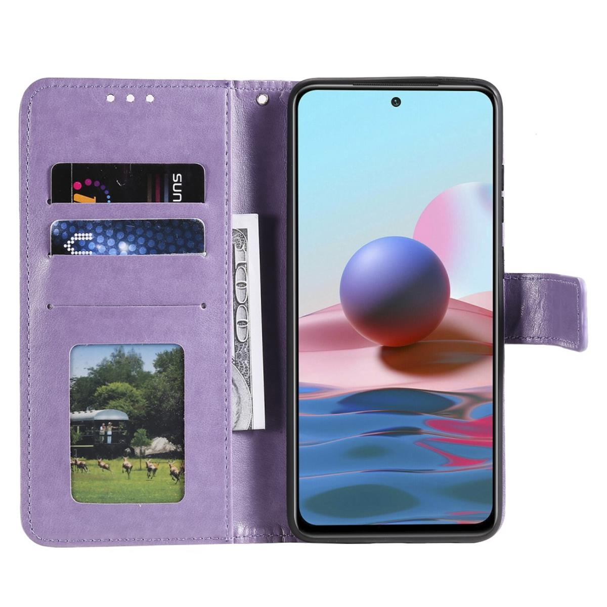 COVERKINGZ Klapphülle Redmi 5G/Poco M3 Note 10 Pro, Lila Muster, mit Bookcover, Mandala Xiaomi,