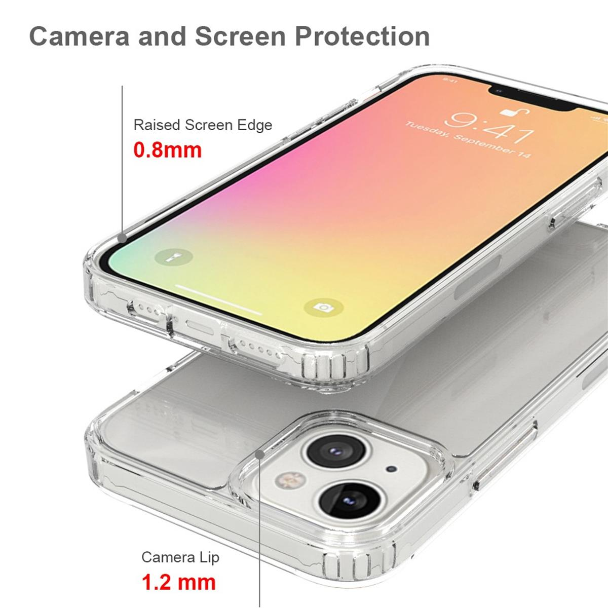 und Apple, 13, iPhone mit Display- Backcover, COVERKINGZ Transparent Handycase Kameraschutz,