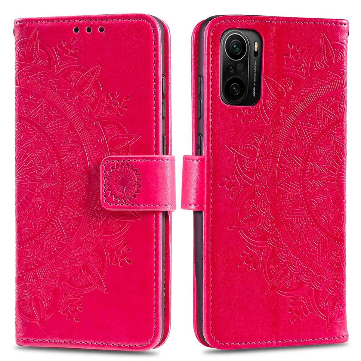 Pinke Handyhülle mit Mandala-Design und Magnetverschluss.
