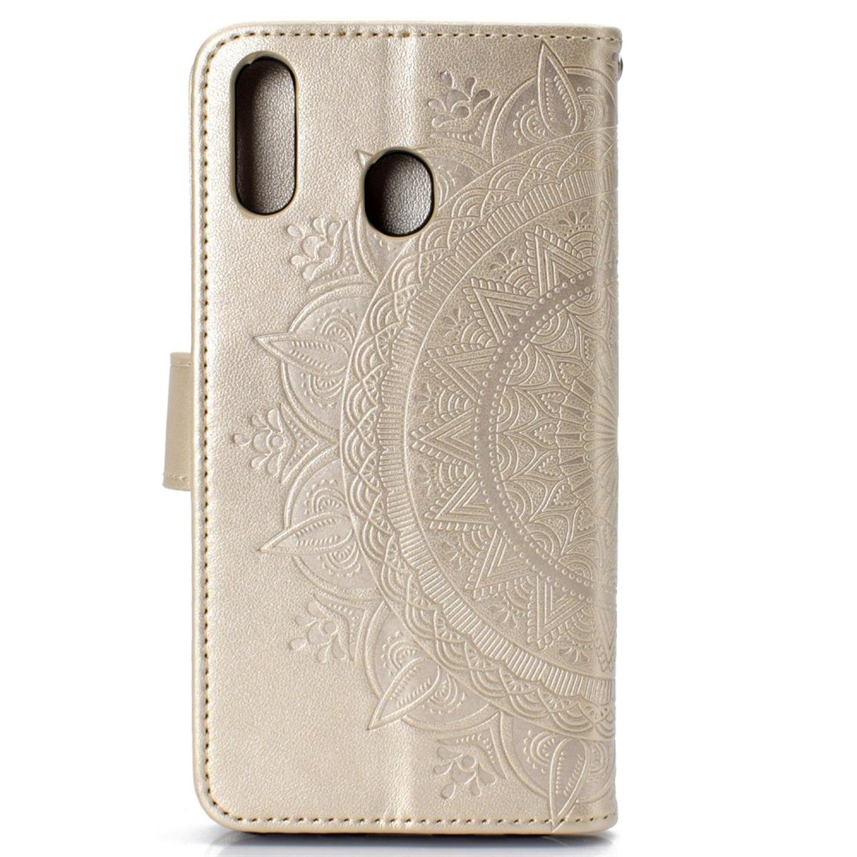 Gold Klapphülle Huawei, Mandala Bookcover, Y6p, Muster, mit COVERKINGZ