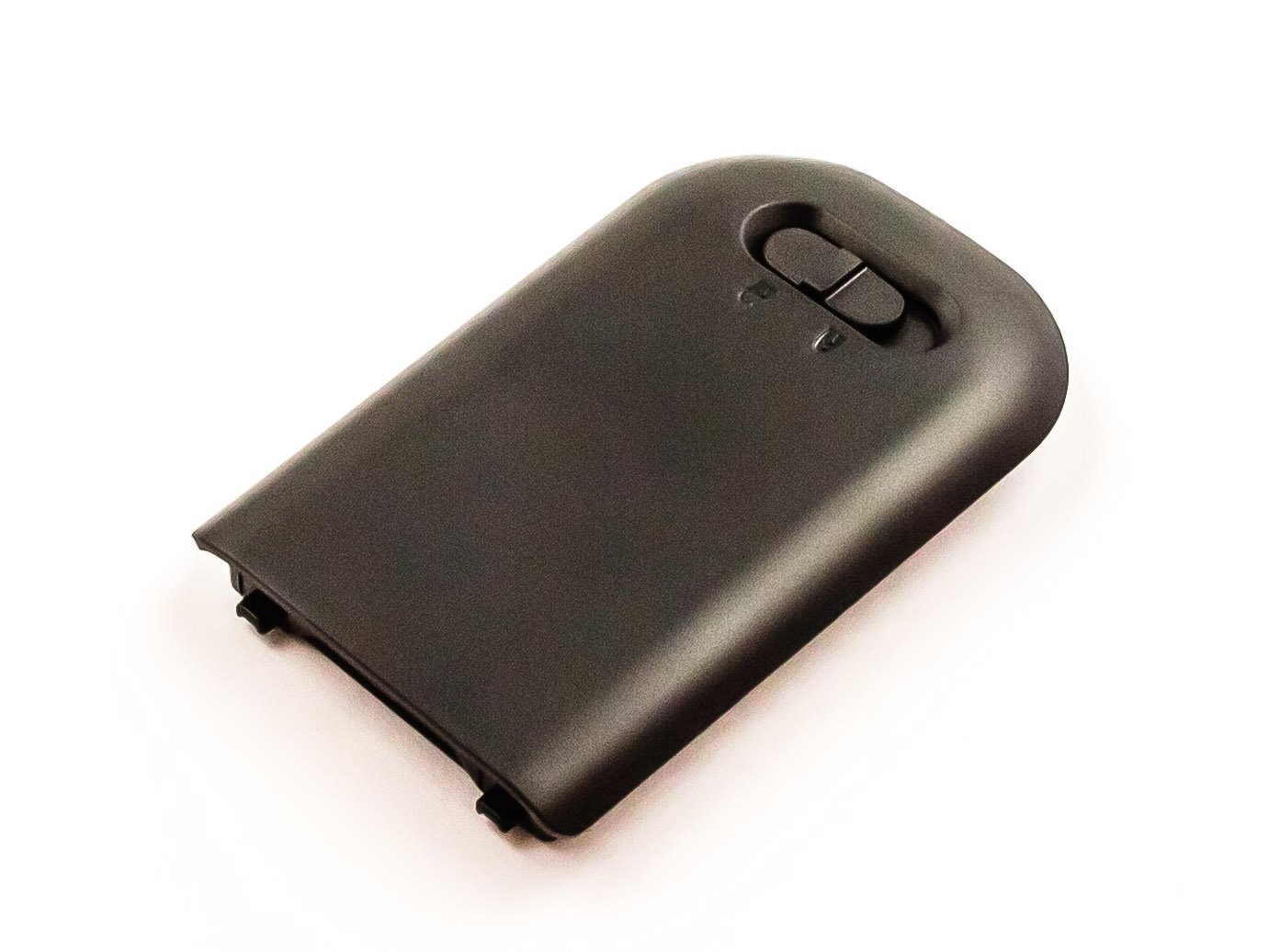 Schwarze Batterieabdeckung mit zwei Knöpfen.