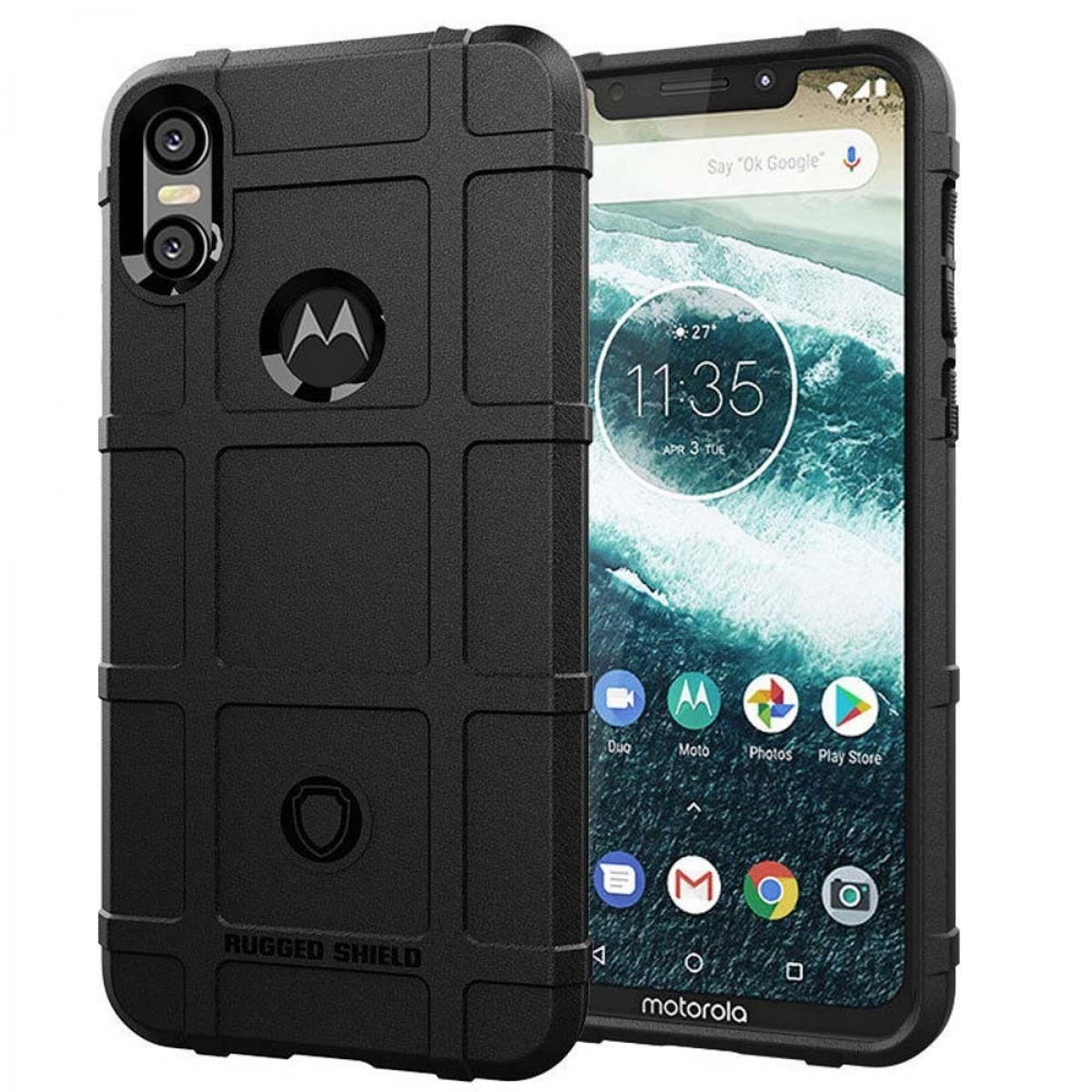 CASEONLINE Rugged One, Schwarz Schwarz, Backcover, Motorola, 