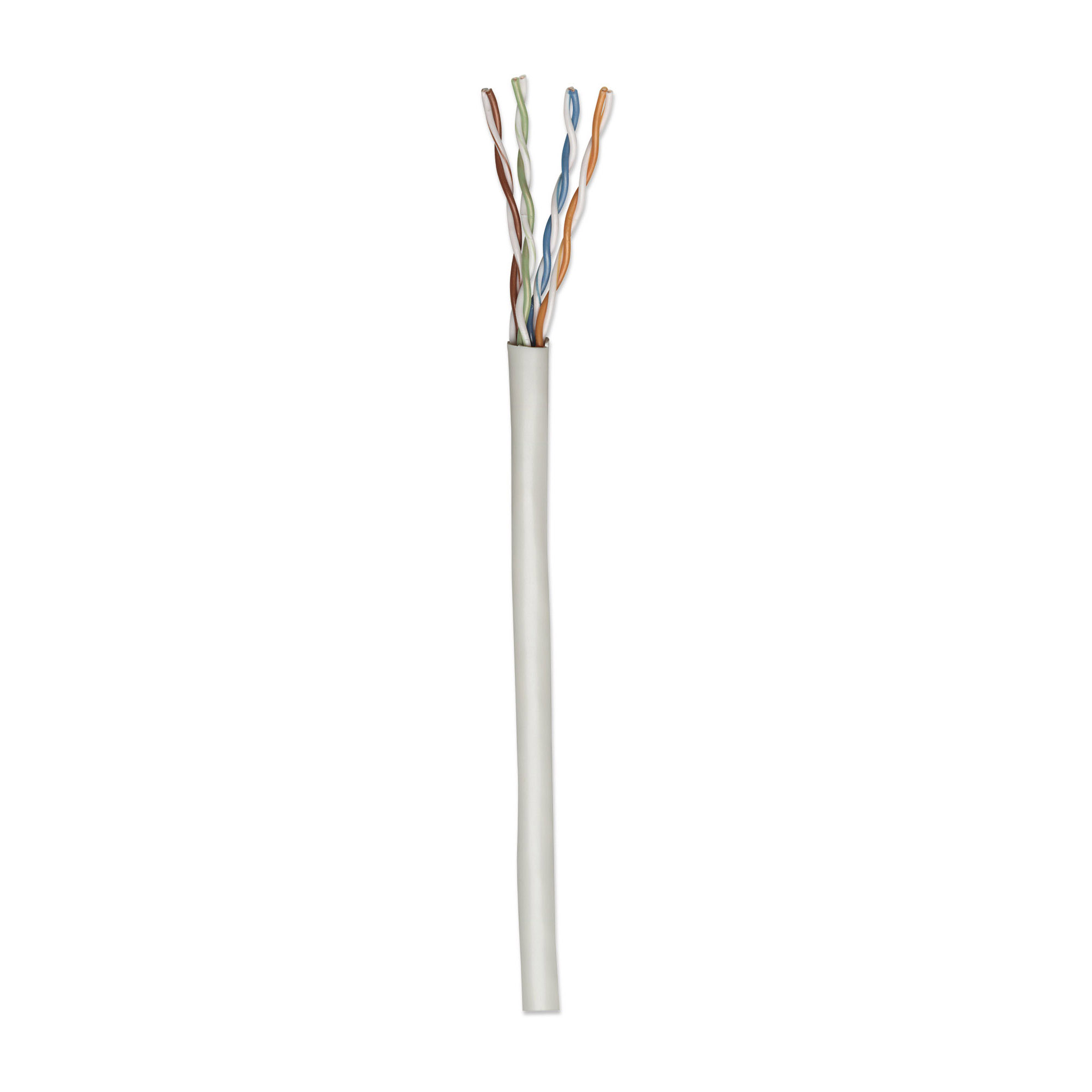 Een witte kabel. De draad heeft meerdere gekleurde draden aan de binnenkant.