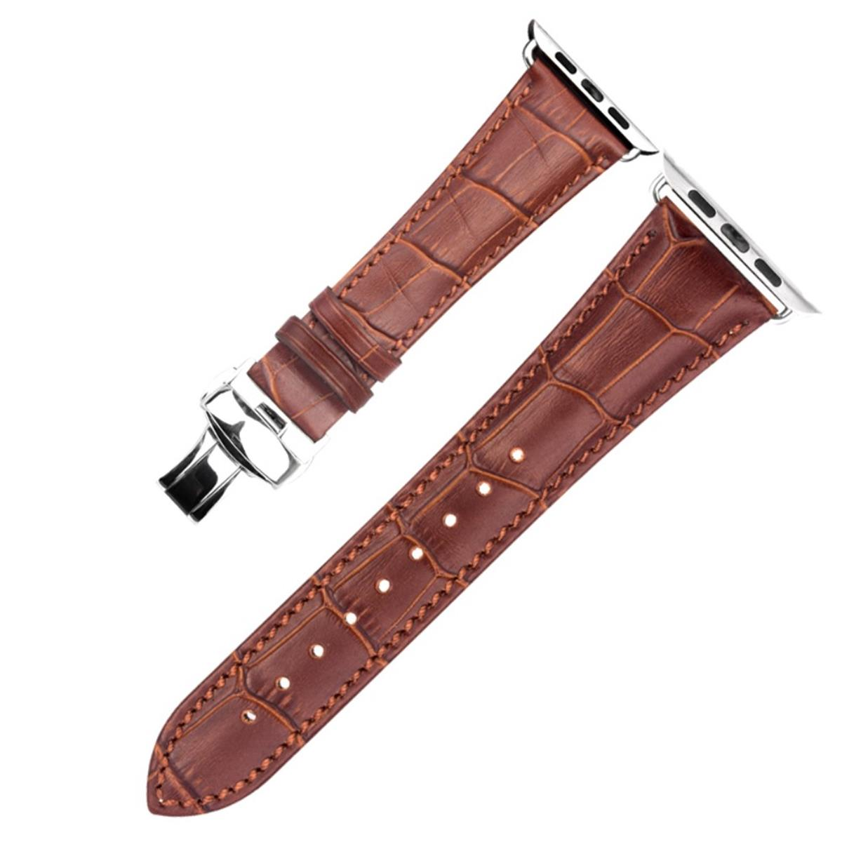 Braunes Leder-Uhrenarmband mit silberner Schnalle.