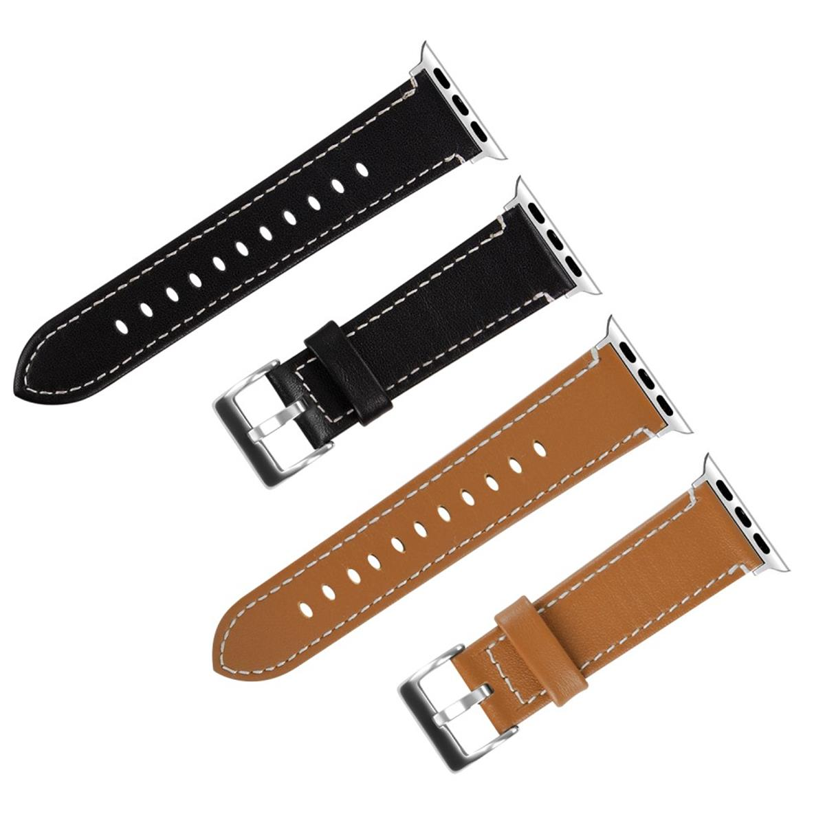 Vier Leder-Armbänder in Schwarz und Hellbraun. Schnallen und Nähte sind sichtbar.