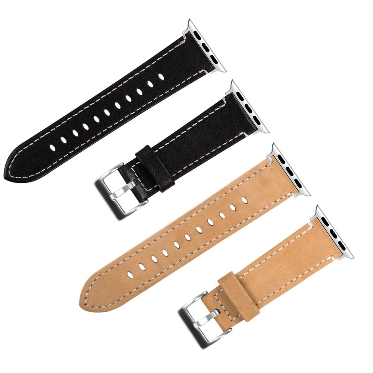 Vier Uhrenarmbänder: schwarzes und hellbraunes Leder mit silbernen Schnallen.