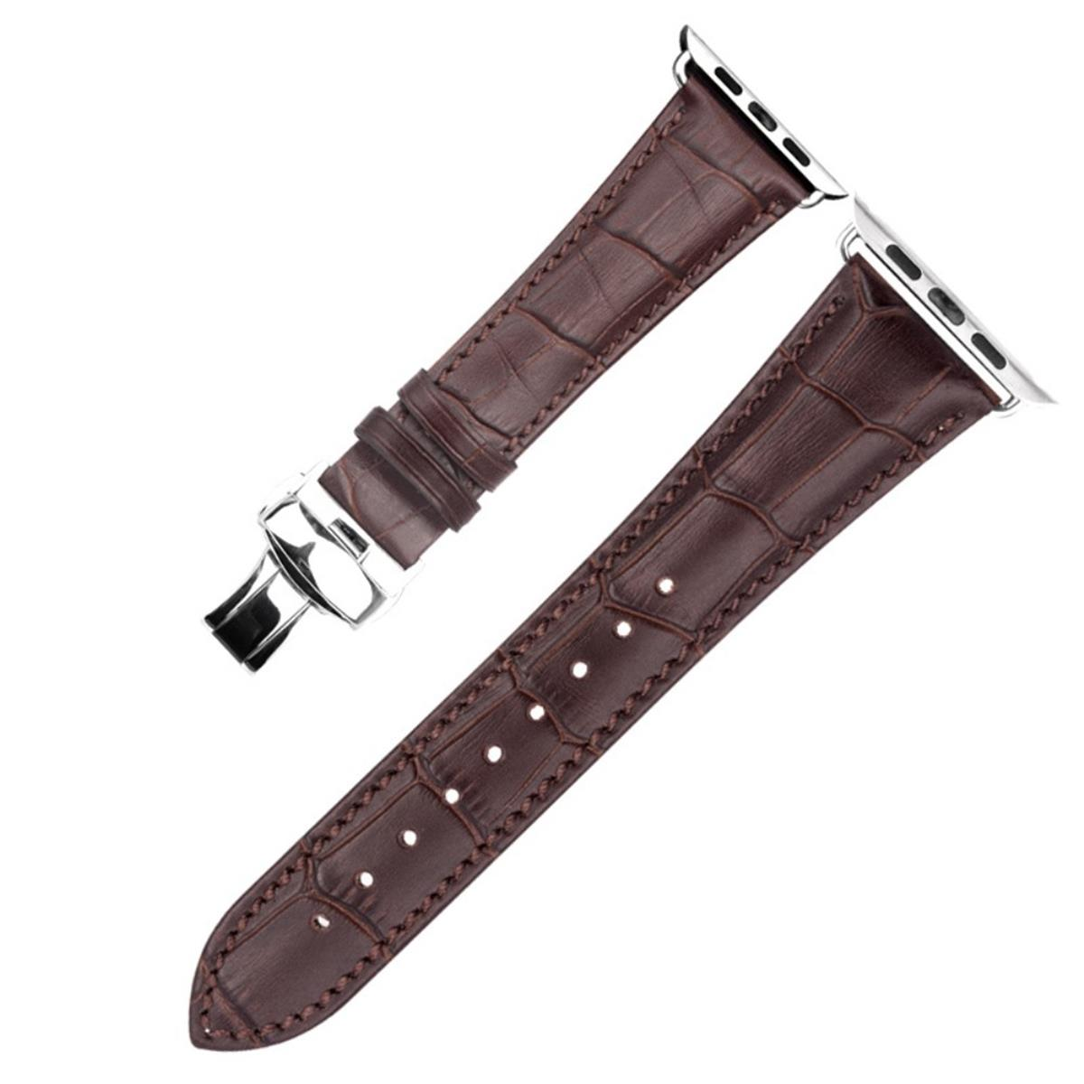 Braunes Lederarmband für Apple Watch mit Metallschnalle.