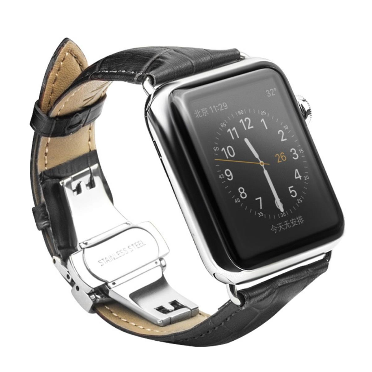 mit Smartband, Watch COVERKINGZ Apple Schwarz Faltschließe, Ultra/8/7/6/SE/5/4/3/2/1, Apple, Lederarmband