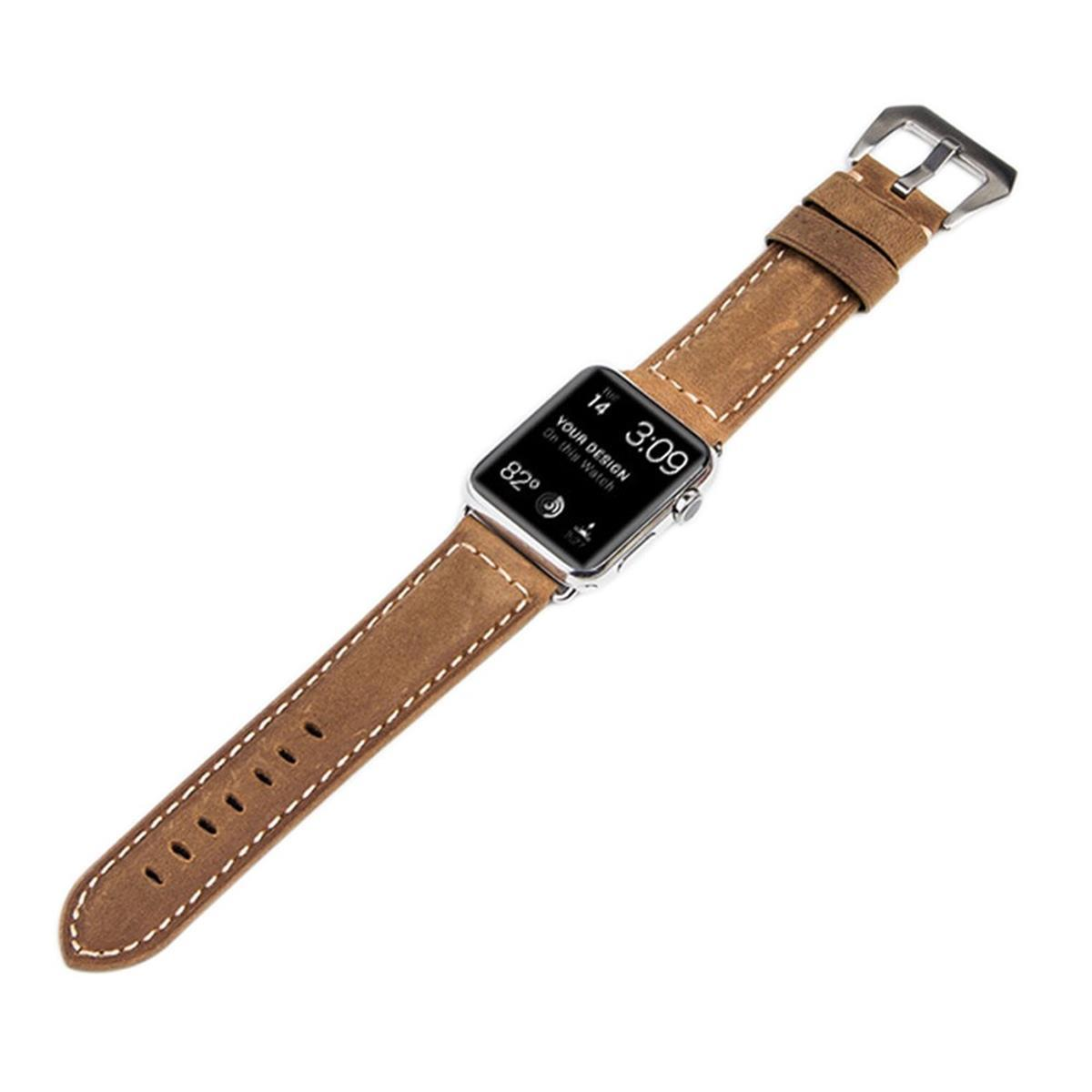 Apple COVERKINGZ Watch Smartband, Apple, Lederarmband mit Braun Dornschließe, Ultra/8/7/6/SE/5/4/3/2/1,