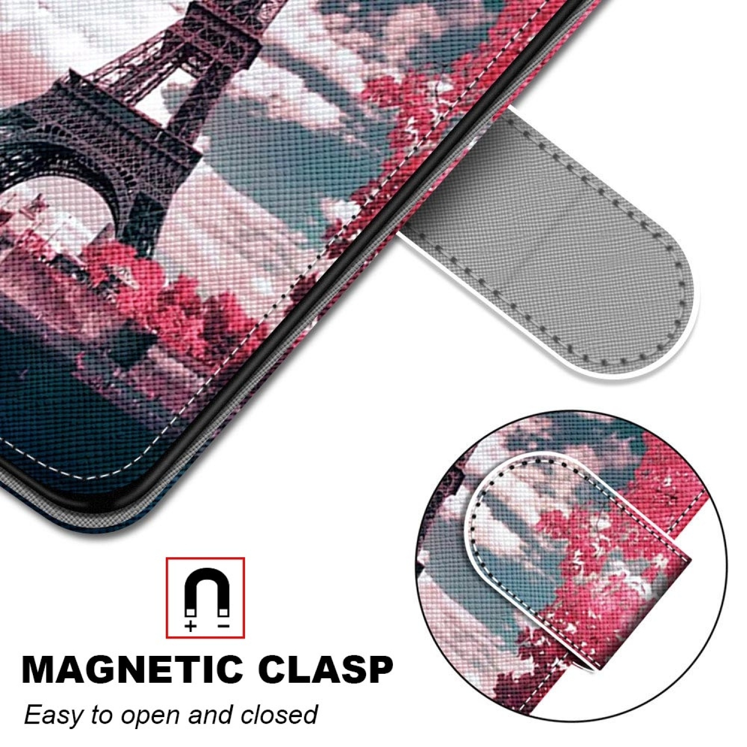 Handyhülle mit Eiffelturm-Design. Magnetverschluss, einfach zu öffnen und zu schließen.