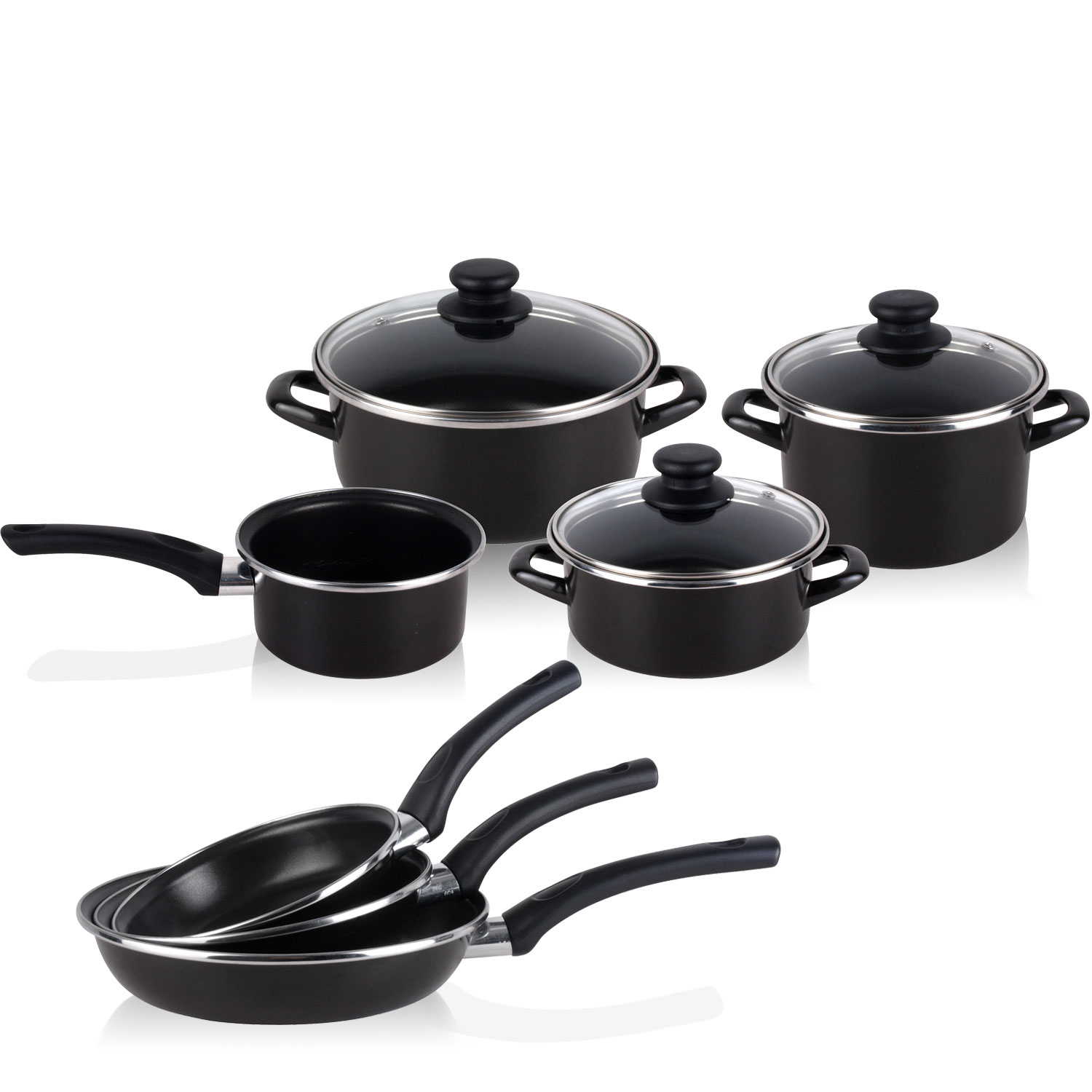 Batería de cocina - MAGEFESA KENIA, Bateria de Cocina 7 piezas + Set Juego 3 Sartenes 18-20-24cm, Acero Vitrificado 820ºC, Libre