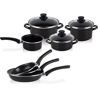 Batería de cocina - MAGEFESA KENIA, Bateria de Cocina 7 piezas + Set Juego 3 Sartenes 18-20-24cm, Acero Vitrificado 820ºC, Libre, Ninguno