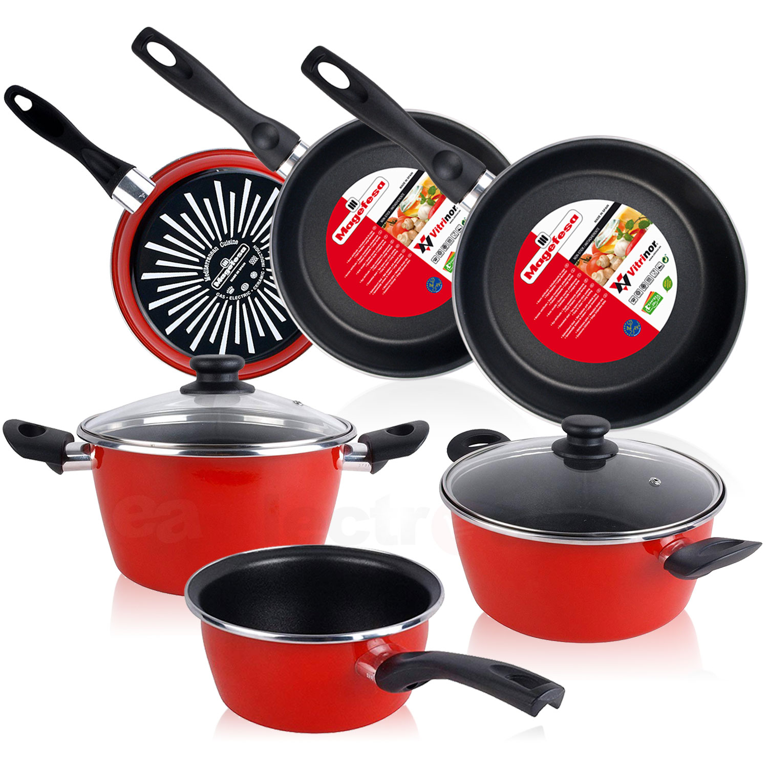 Magefesa Bateria De cocina 5 piezas set juego 3 sartenes 182024 cm antiadherente libre pfoa limpieza lavavajillas apta todas las vitroceramica gas fabricadas en españa y 182024cm 820ºc